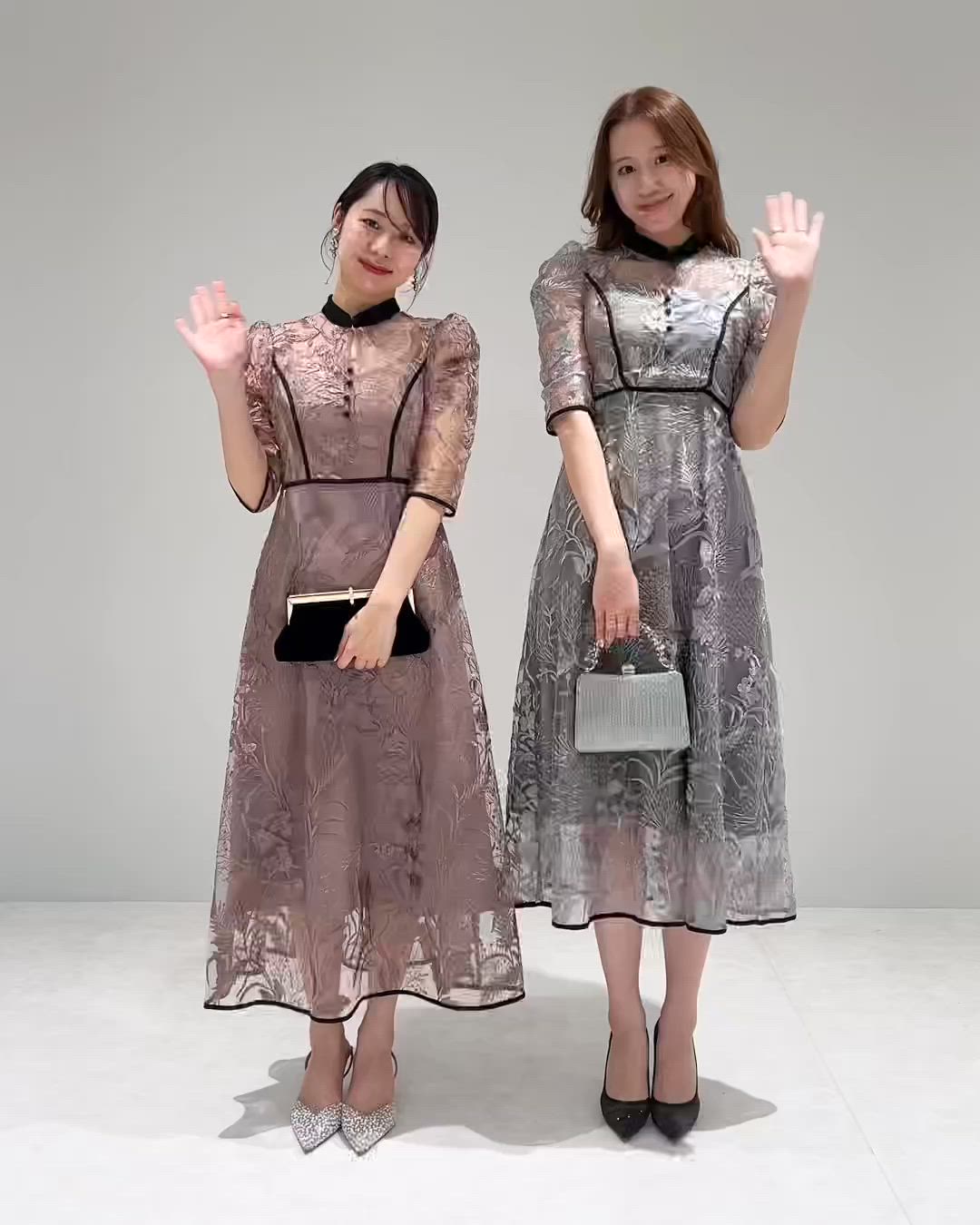 セール】【LEJA】花柄刺繍レースチュールパフスリーブウエストマーク