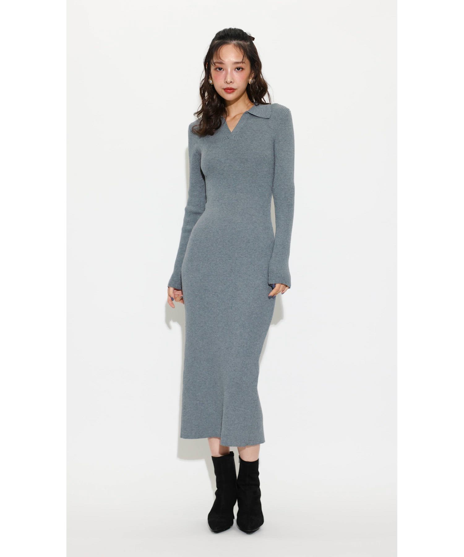 セール】スキッパーニットワンピース 秋服 冬服（ワンピース）｜rienda