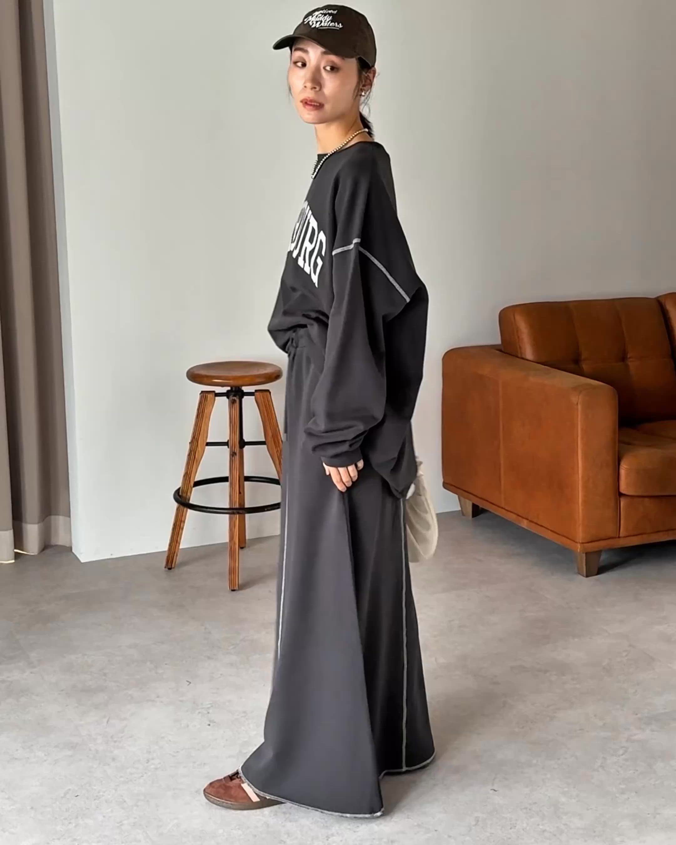 配色ステッチスウェットロングスカート（スカート）｜pocket（ポケット