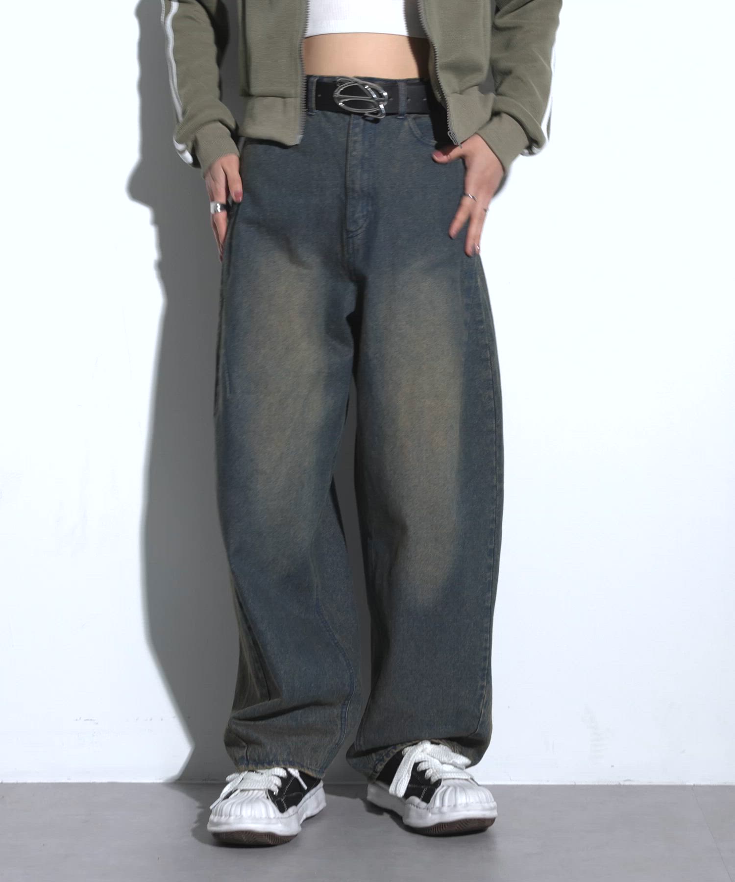 セール】ヴィンテージオーバーダイ加工バレルデニムパンツ（デニム