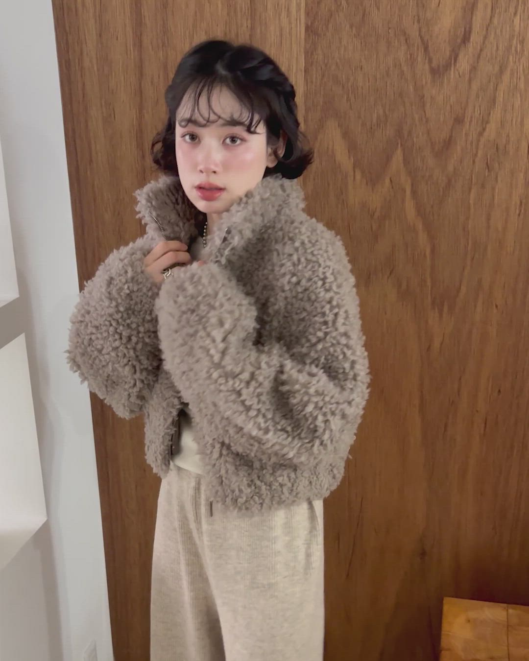 stand collar boa zip up short blouson /スタンドカラーボアジップ