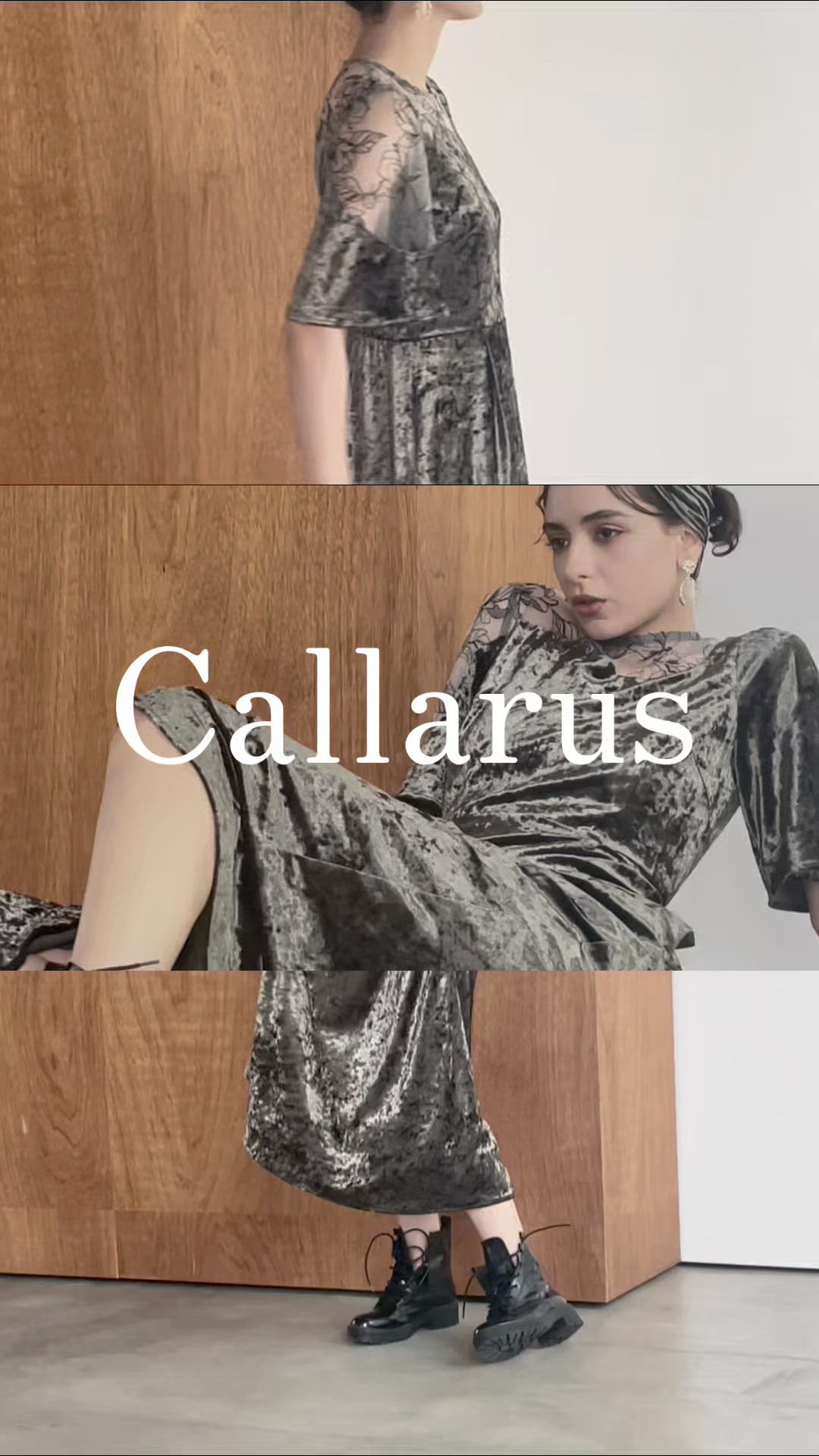 Callarus アシメレースデザインクラッシュベロアワンピースドレス アシメレースデザインクラッシュベロアワンピースドレス〔Callarus