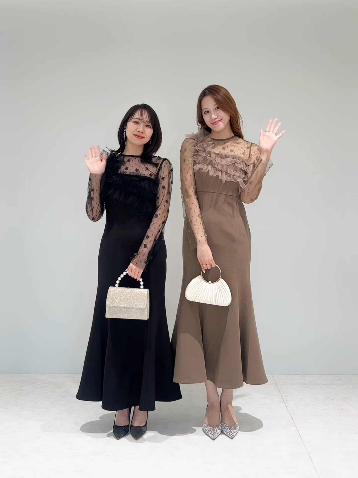 LEJA】フラワーモチーフアシンメトリーチュールマーメイドワンピース