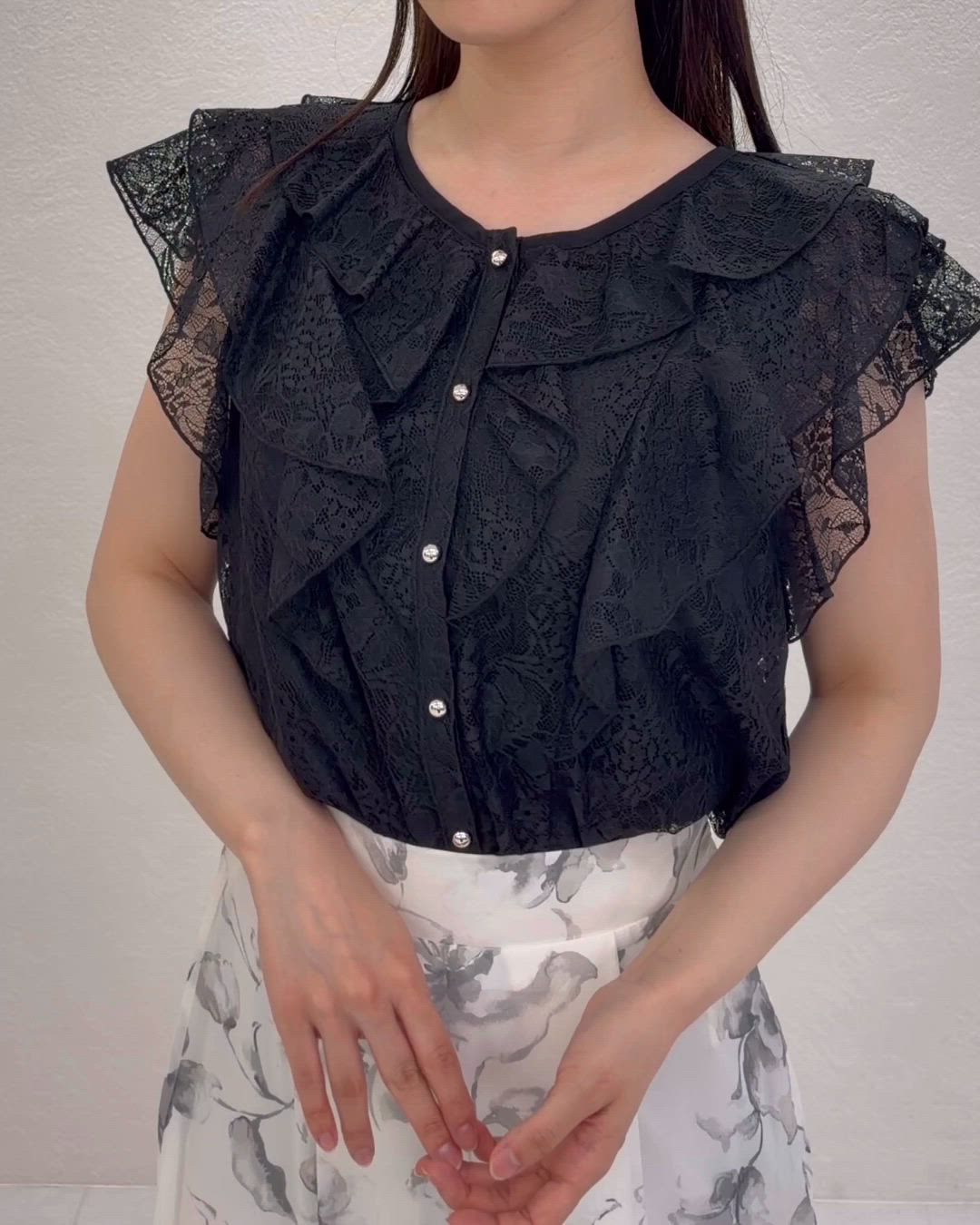 セール】2026春夏新作 シアーレースラッフルフリルブラウス（シャツ