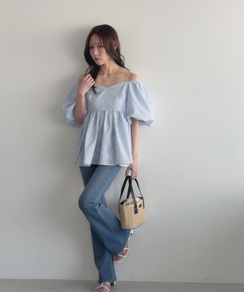 2wayオフショル花柄ペプラムトップス（シャツ/ブラウス）｜CHAN ME