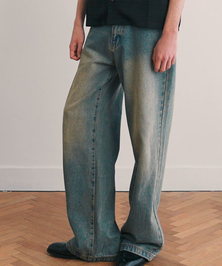 LURAKU】Semi-flared washed denim - セミフレアウォッシュデニム