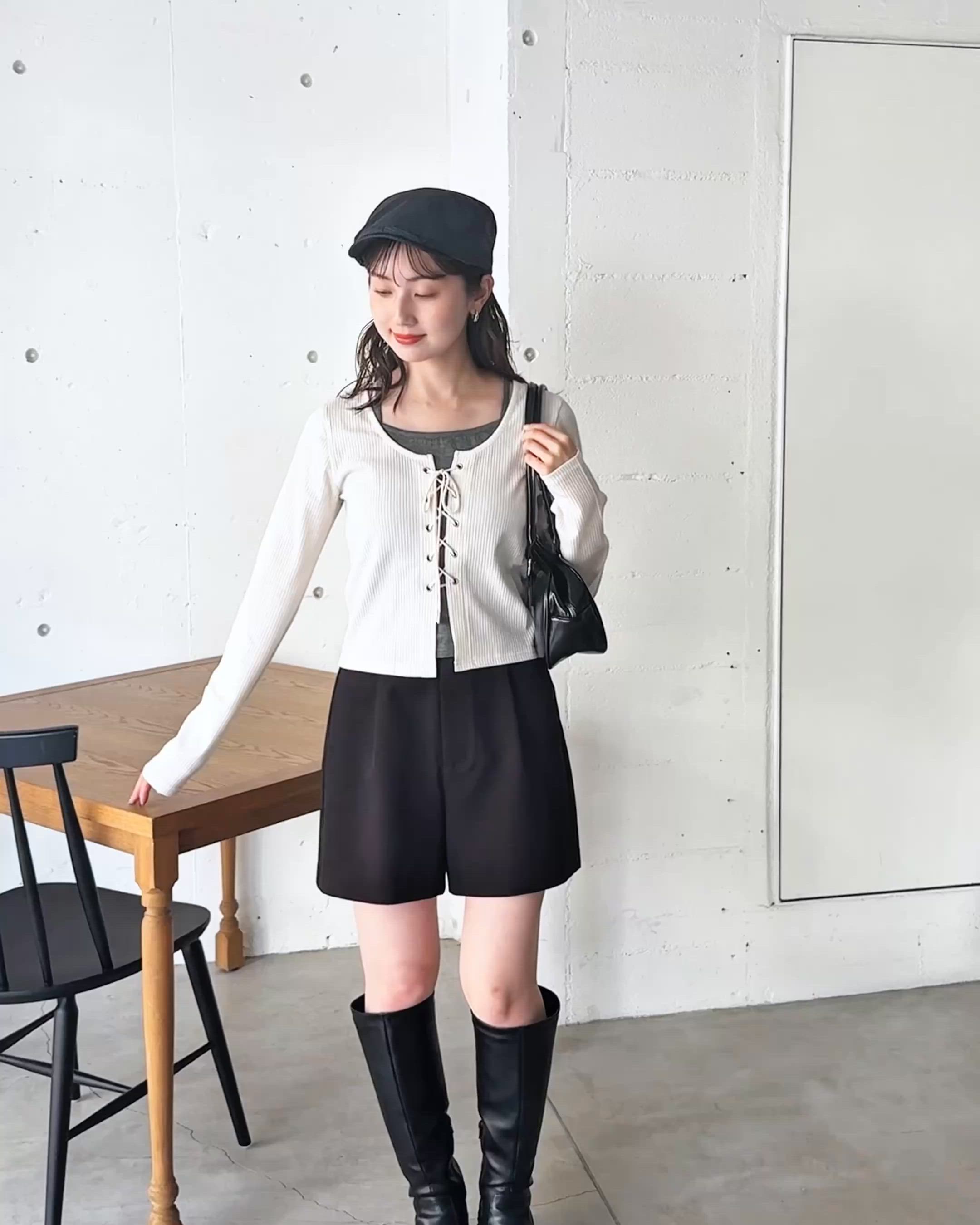 セール】レースアップレイヤード長袖プルオーバー（Tシャツ/カットソー