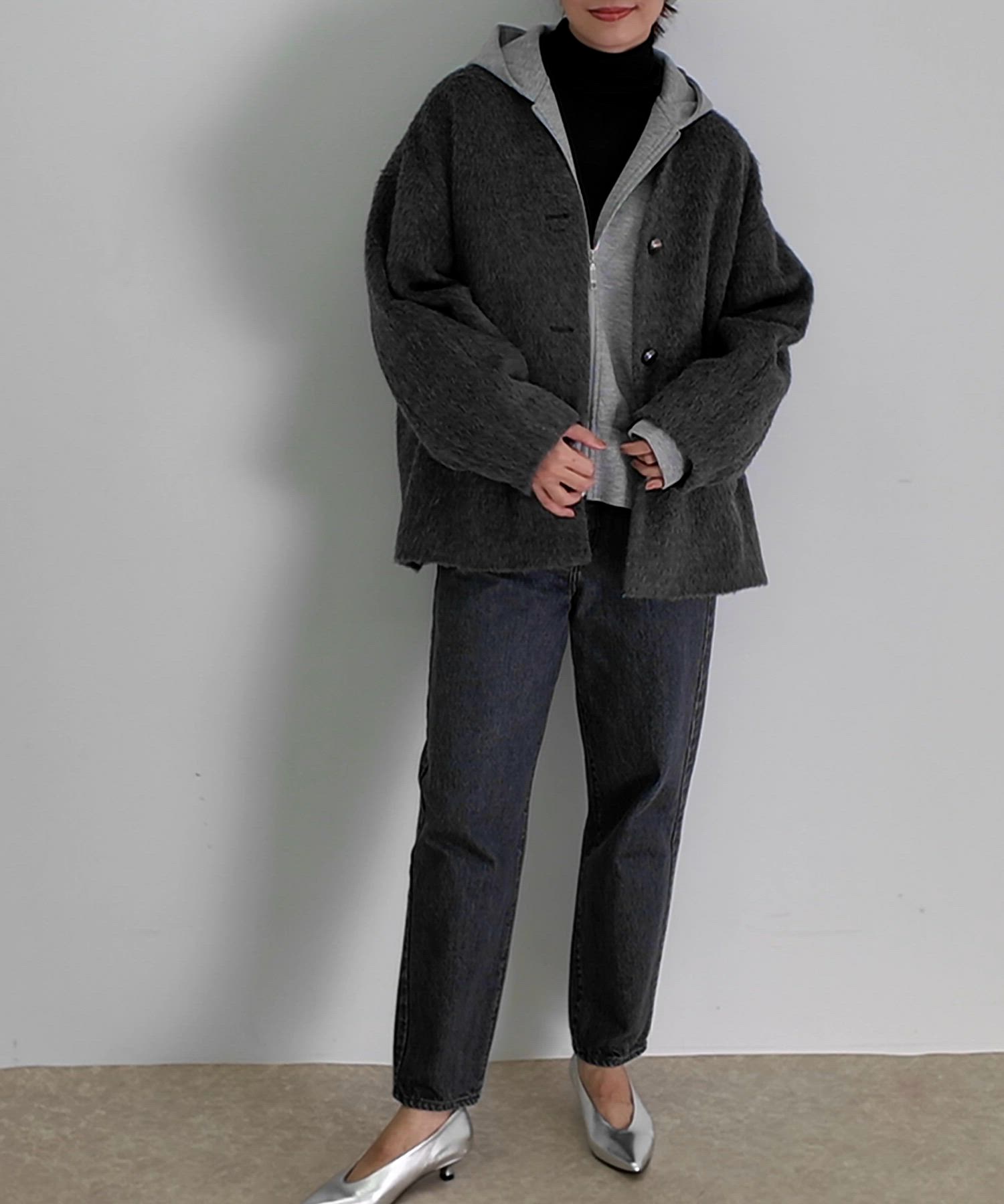 セール】F by ROSSO 『UR TECH』シャギーノーカラーコート（ノーカラー