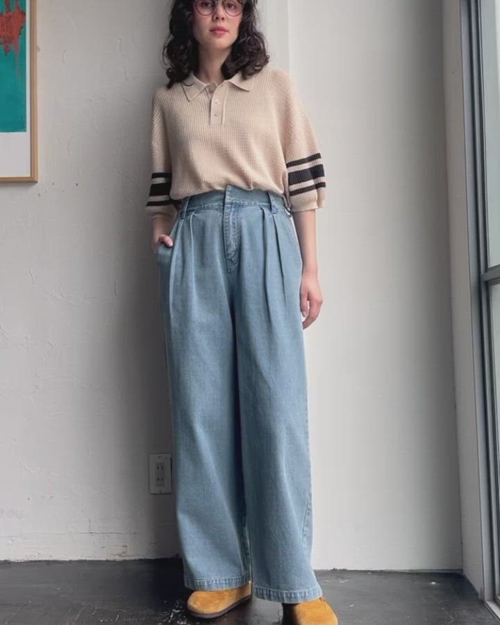 ハイウエスト タック ワイド ストレート デニムパンツ（デニムパンツ