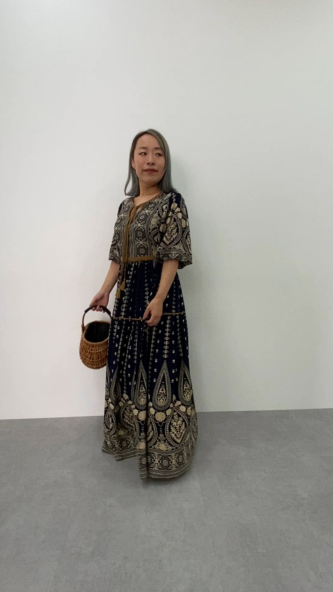 エスニックパネルプリントマキシワンピース ＜大きいサイズ有＞シック