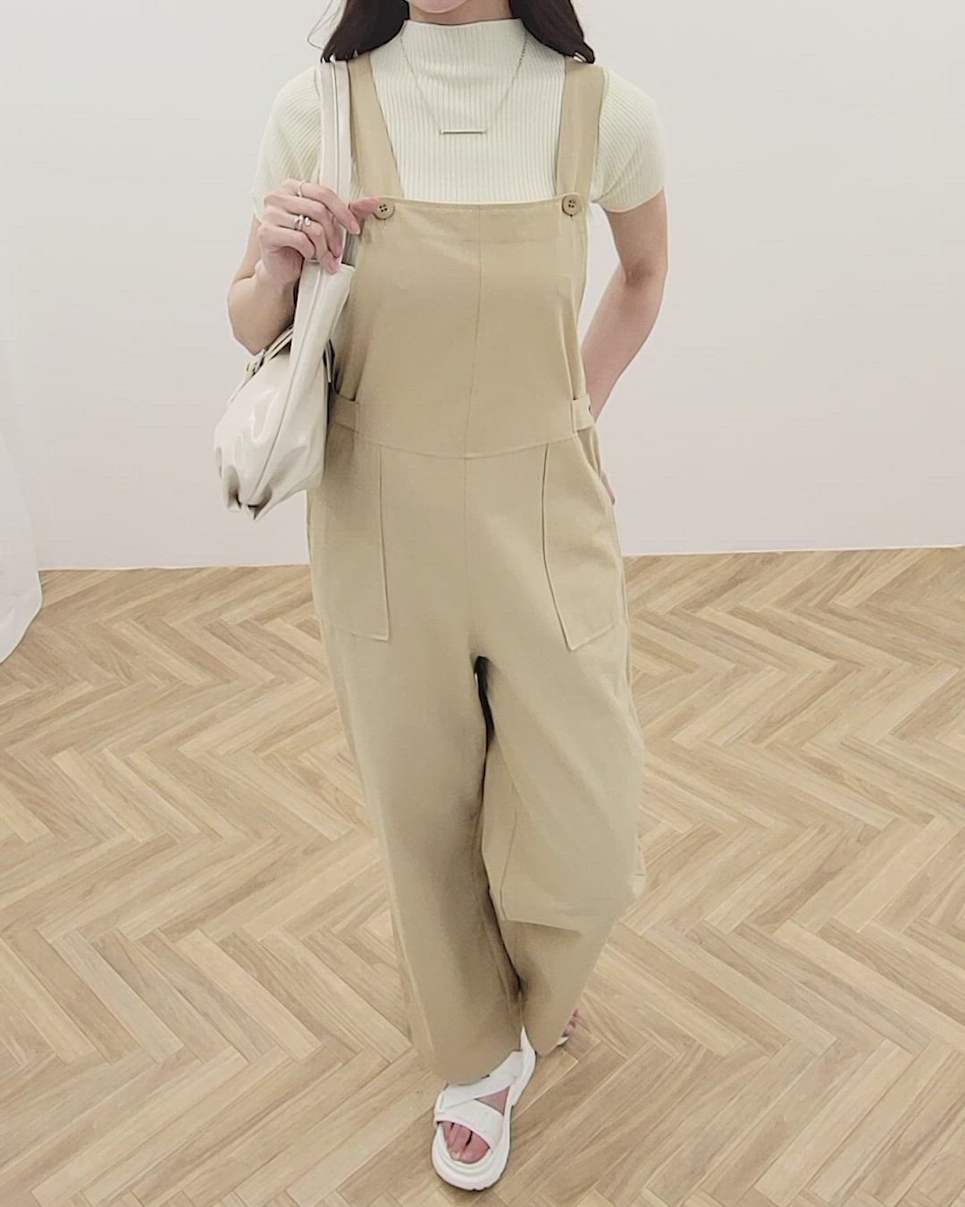 セール】ベイカー風 ワイド ストレート ベルト付き サロペット