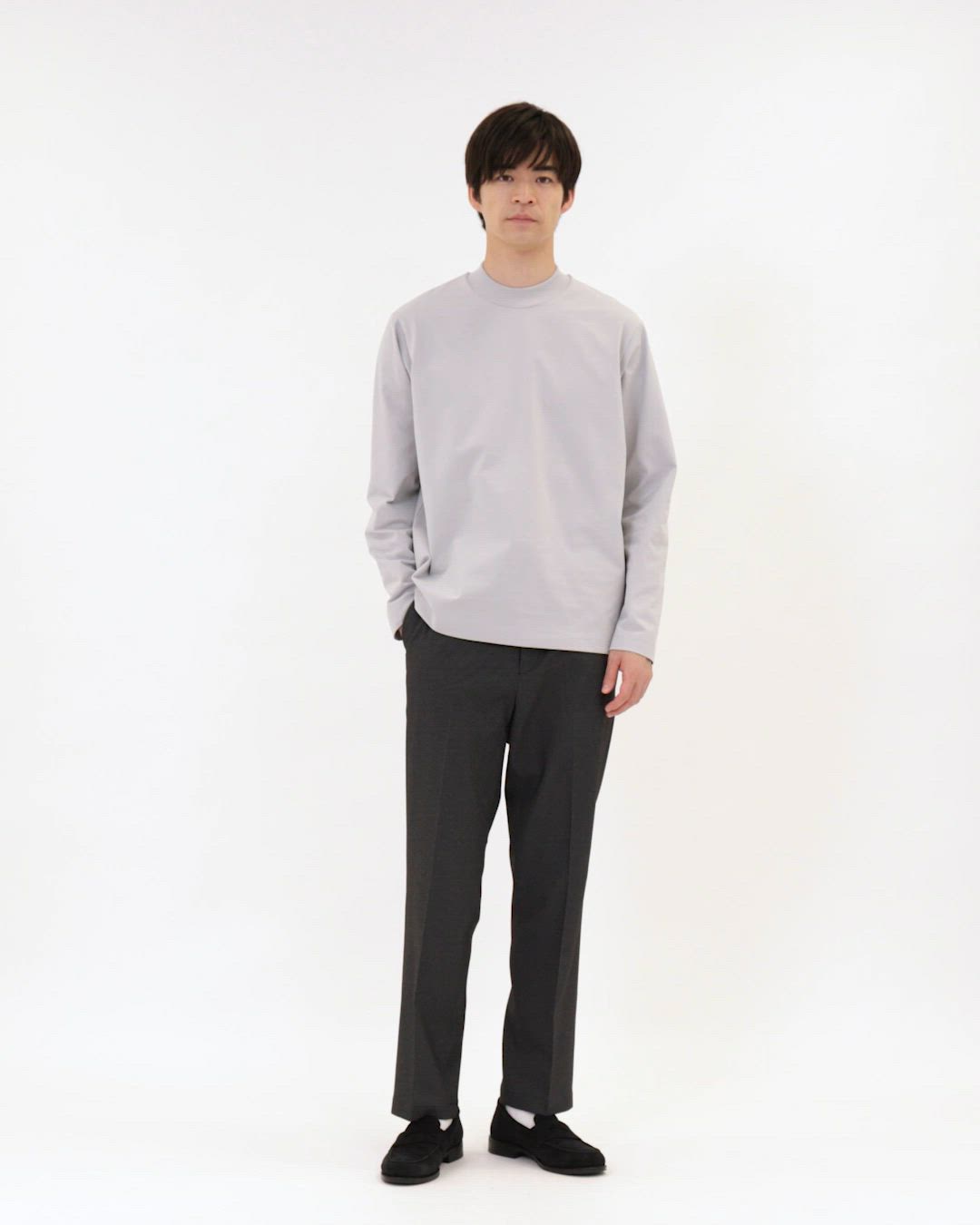 WEB限定】JUST fit クリーン カノコ モックネック 長袖 Tシャツ -抗菌