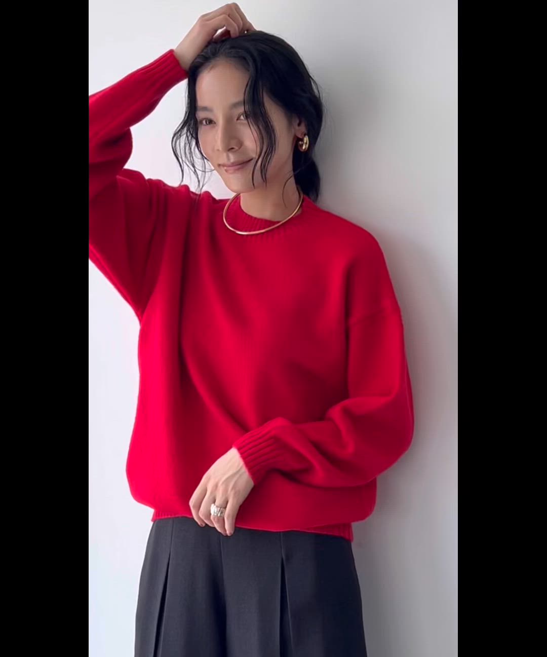 セール】【2025AW】ネックレス付き クルーネック カラー ニット プル