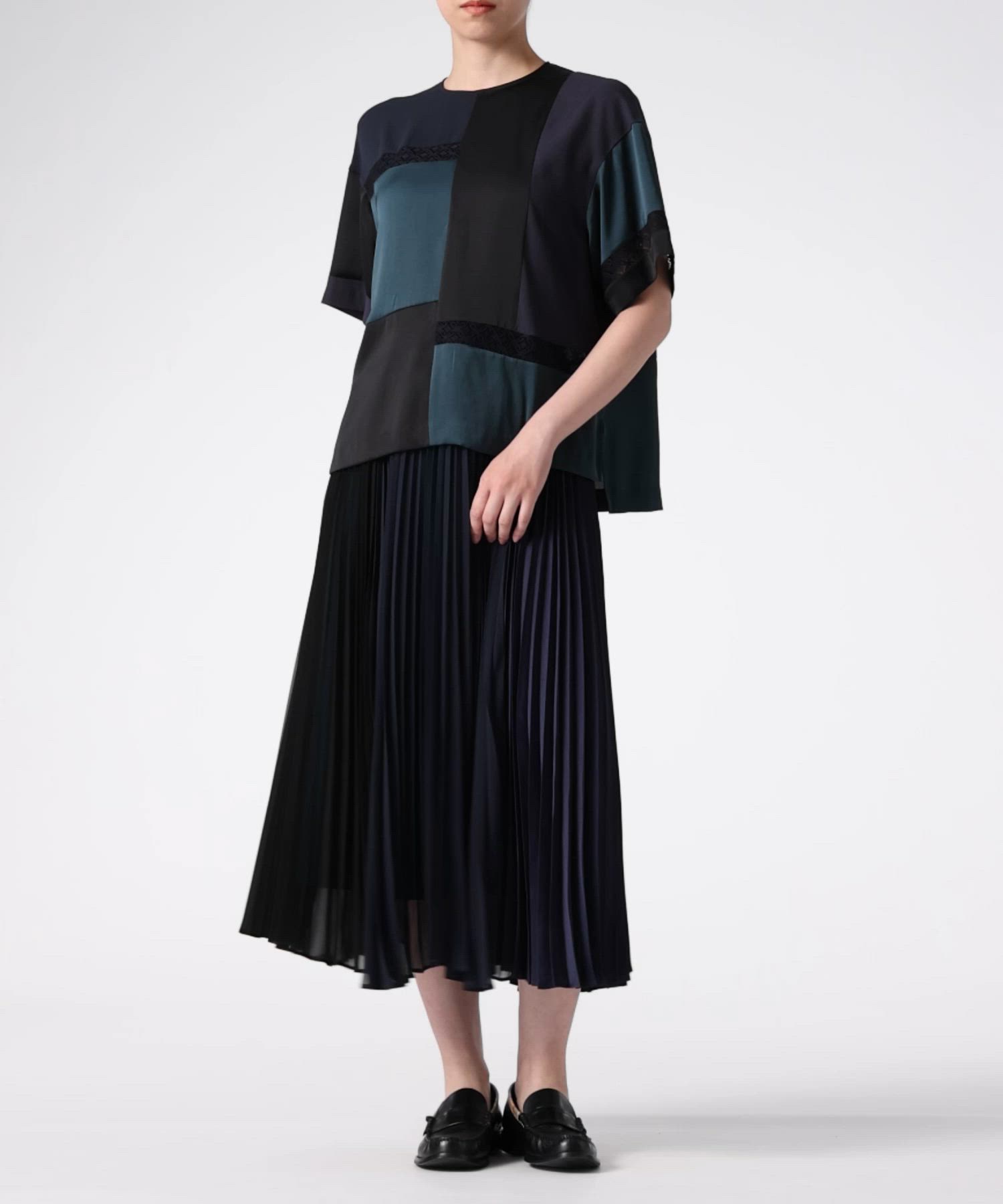 セール】ウィメンズ ブロッキング プリーツ スカート / 255007 014SD