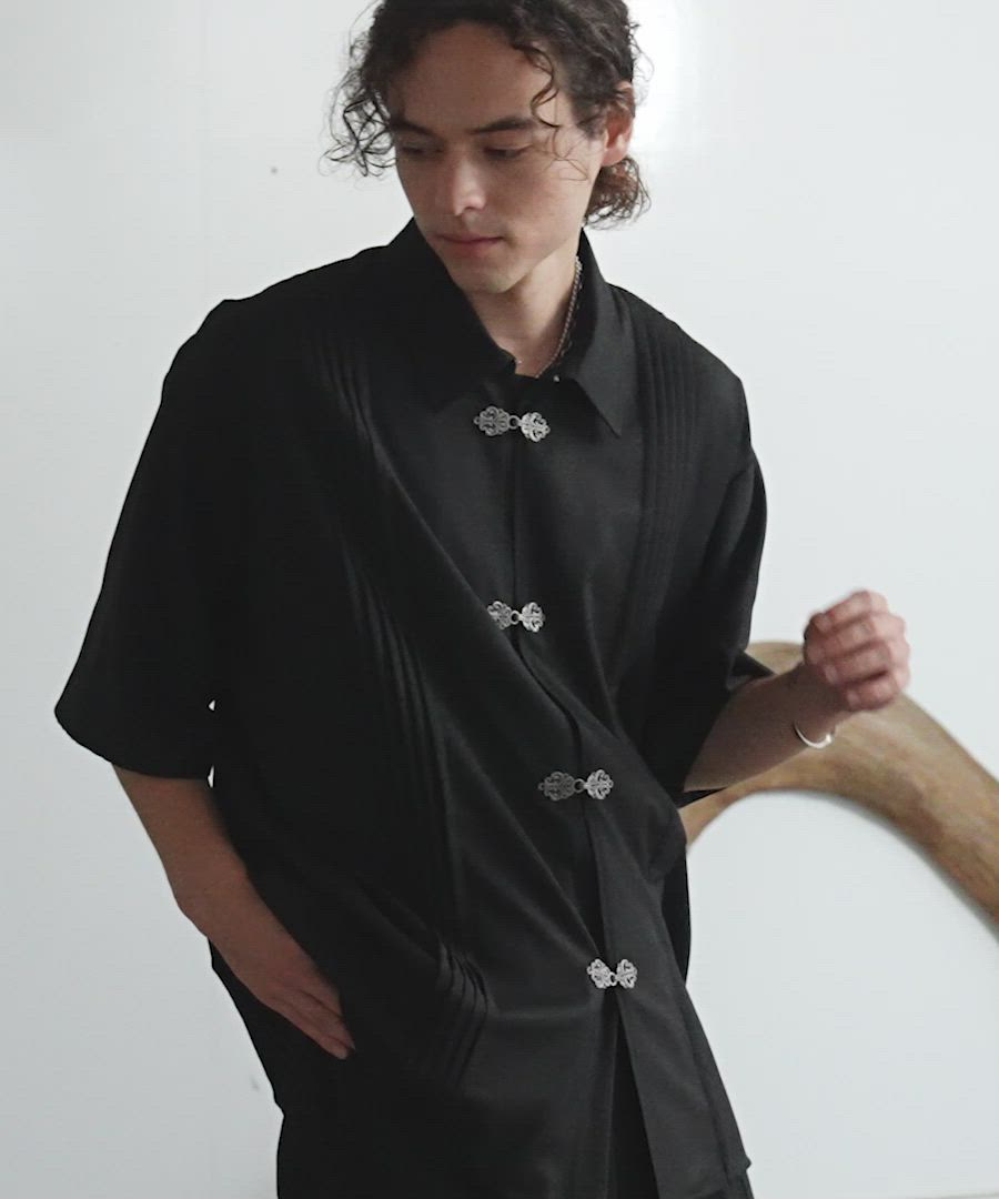 セール】【SET UP対応】YOSEプリーツメタルボタンシャツ(HARE)（シャツ