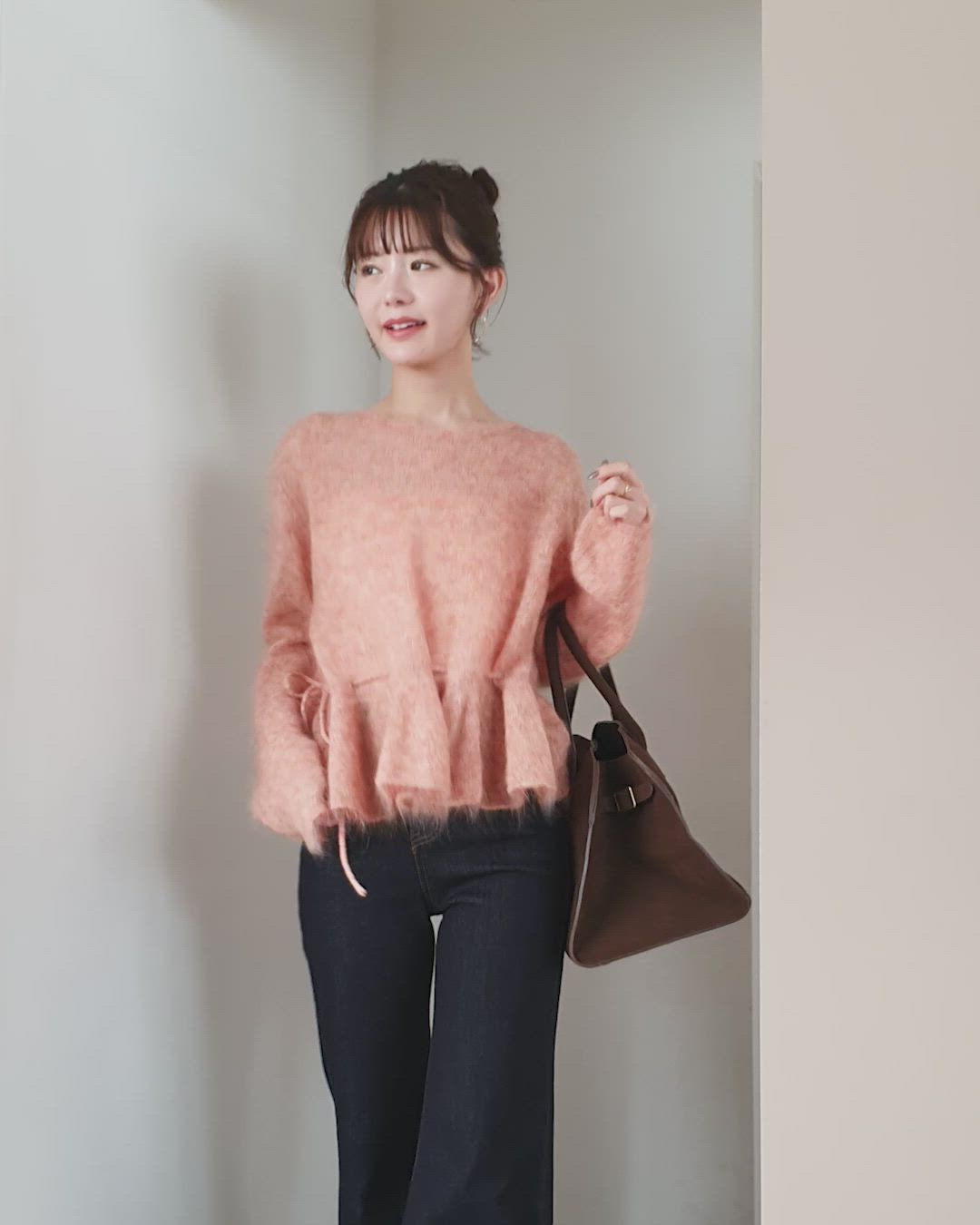 mohair ribbon peplum knit pullover /モヘアリボンペプラムニットプル