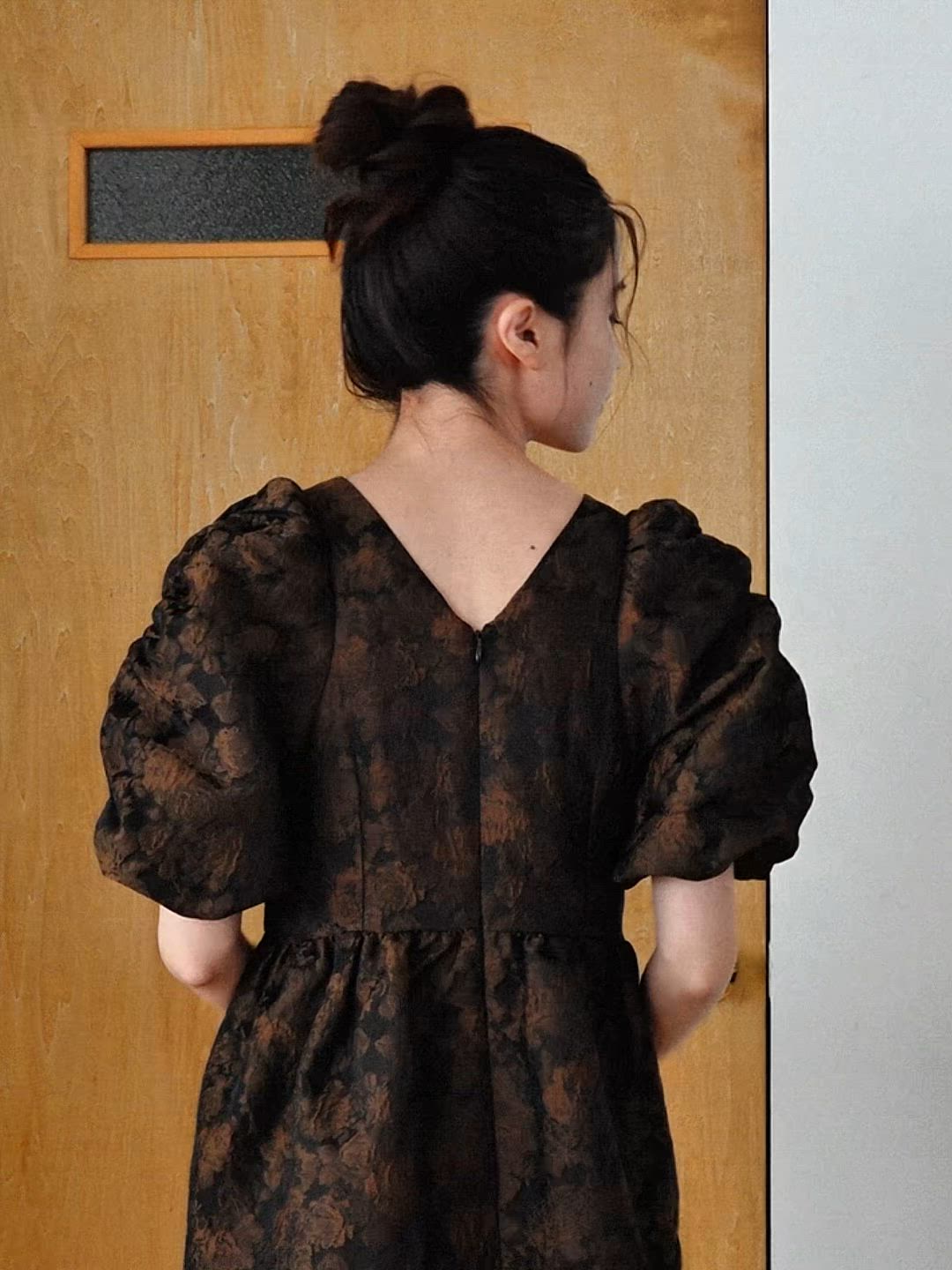 シュシュ付き パフスリーブ ジャガード ワンピース 【別売りビスチェと
