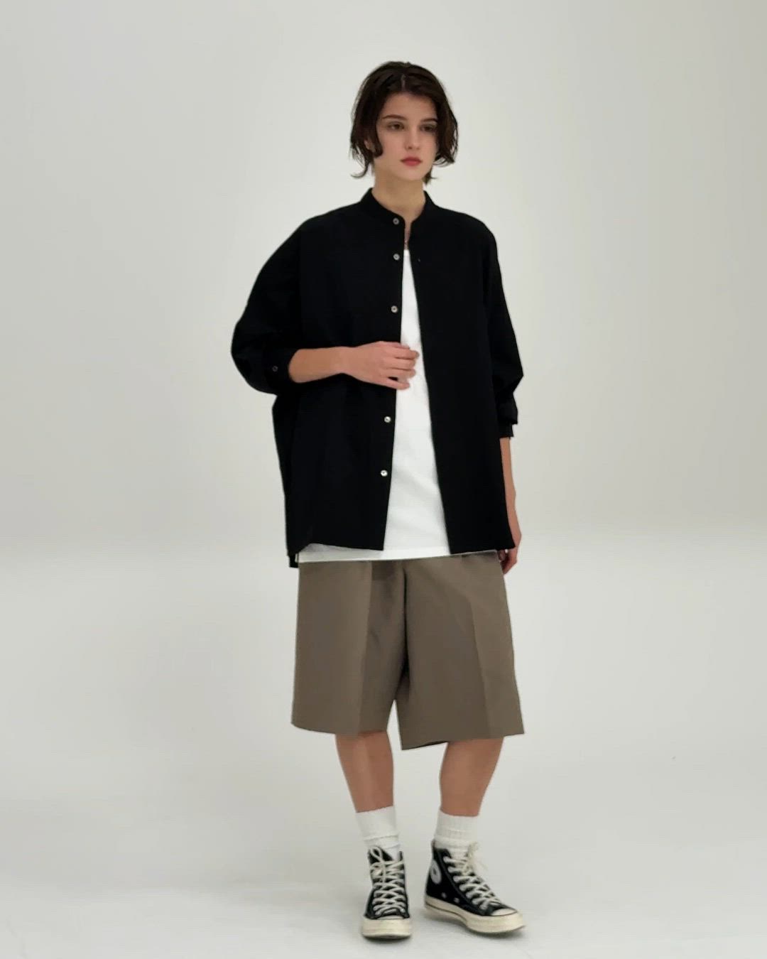 SLICK/スリック】Linen Like Dolman Sleeve Band Collar Shirt/リネン