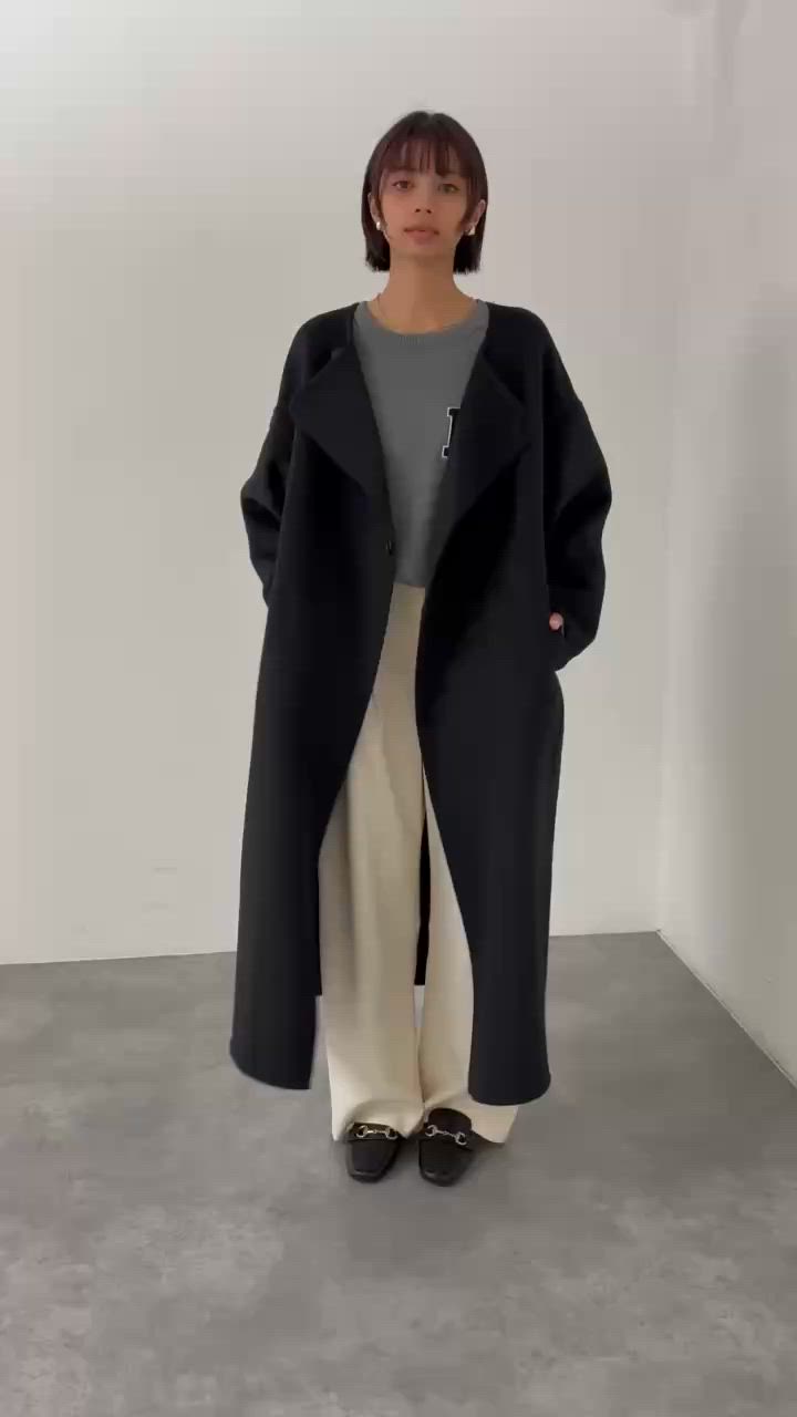 セール】【体型カバー】ノーカラーロングコート（ノーカラーコート