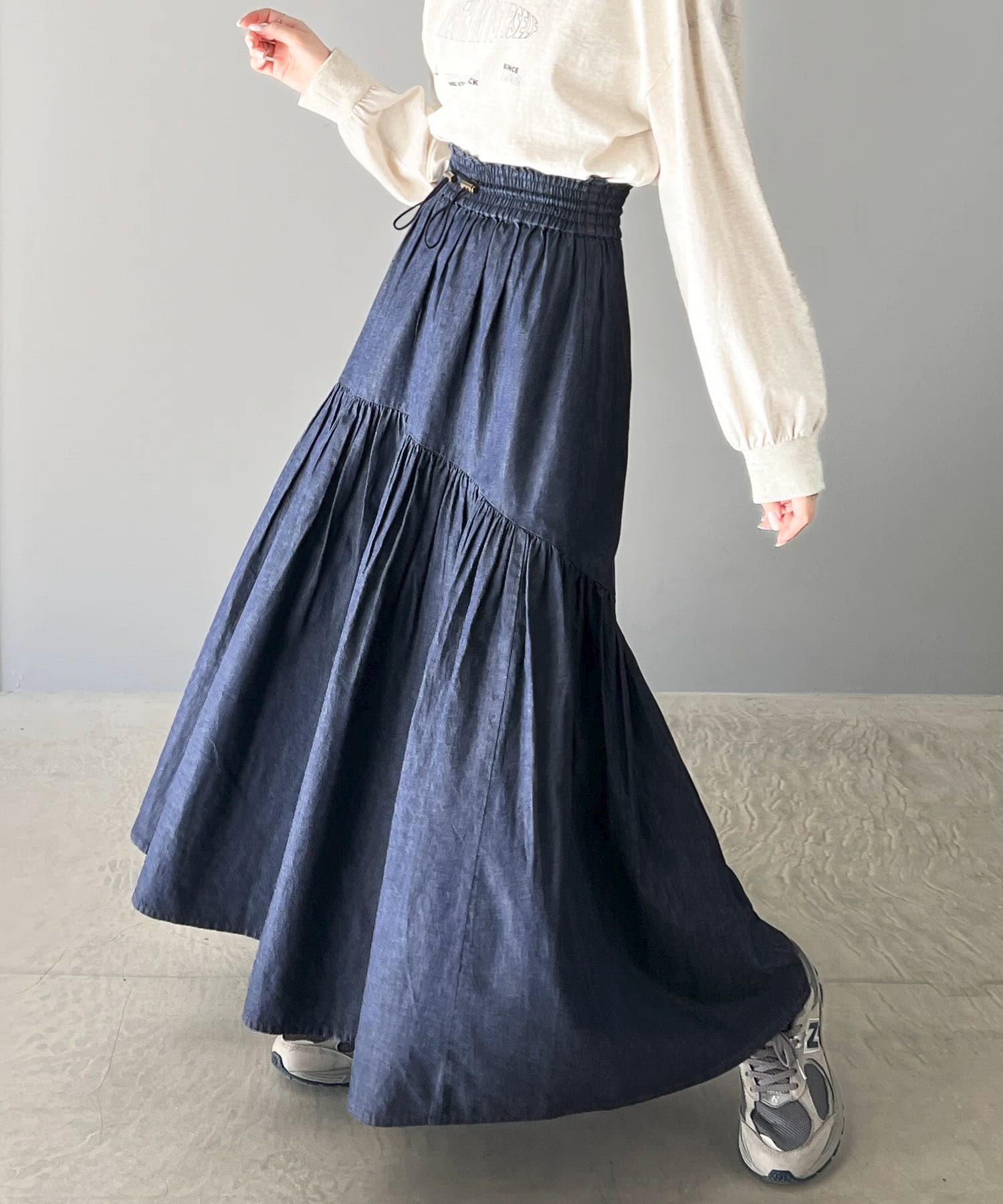 セール】歩くたびにふんわり軽やか。デニムティアードフレアスカート