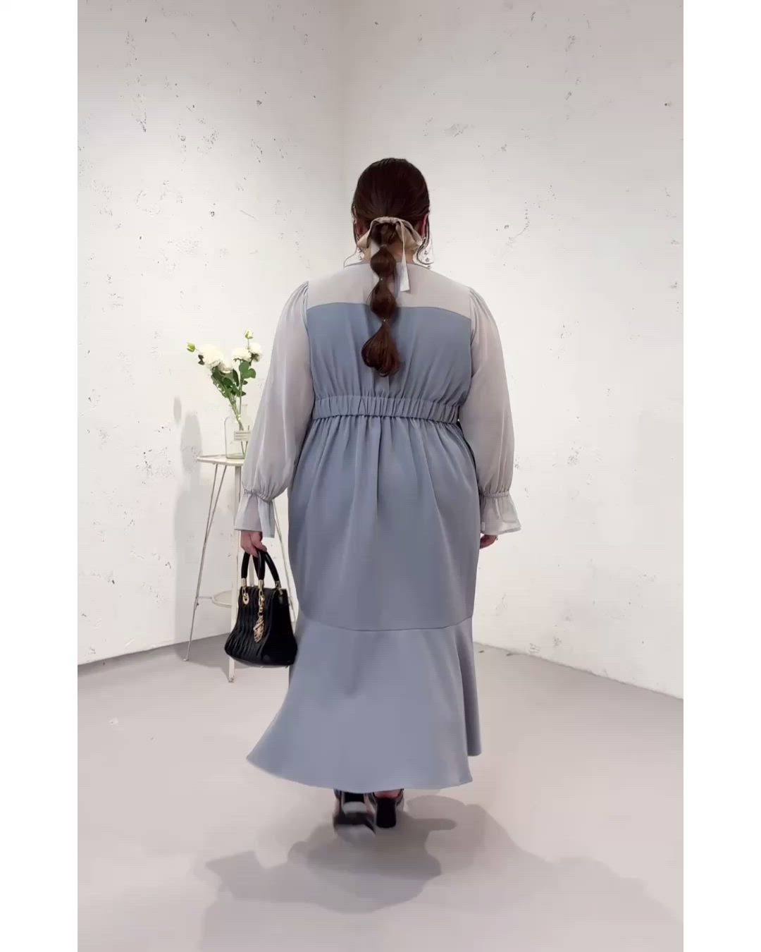 セール】【大きいサイズ】シアー切り替えマーメイドワンピース