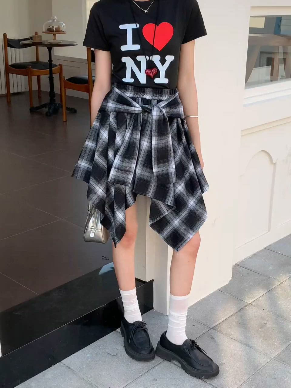 セール】ヴィンテージチェック柄アシンメトリーミニスカート インナー