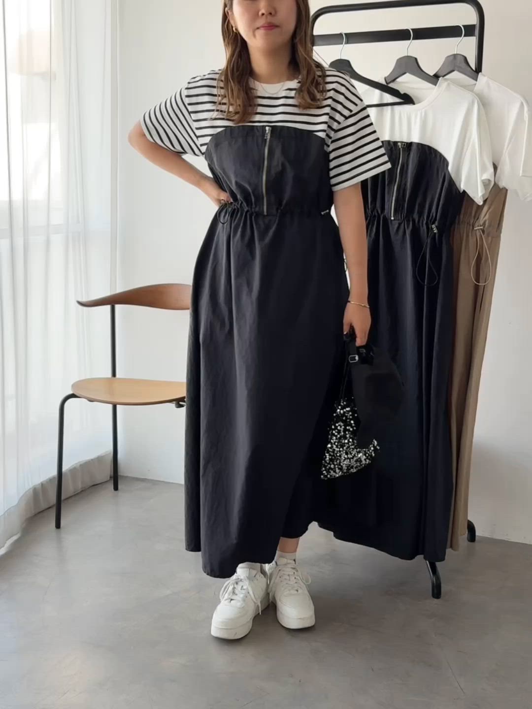 セール】【S-XL展開】ハーフジップビスチェドッキングワンピース