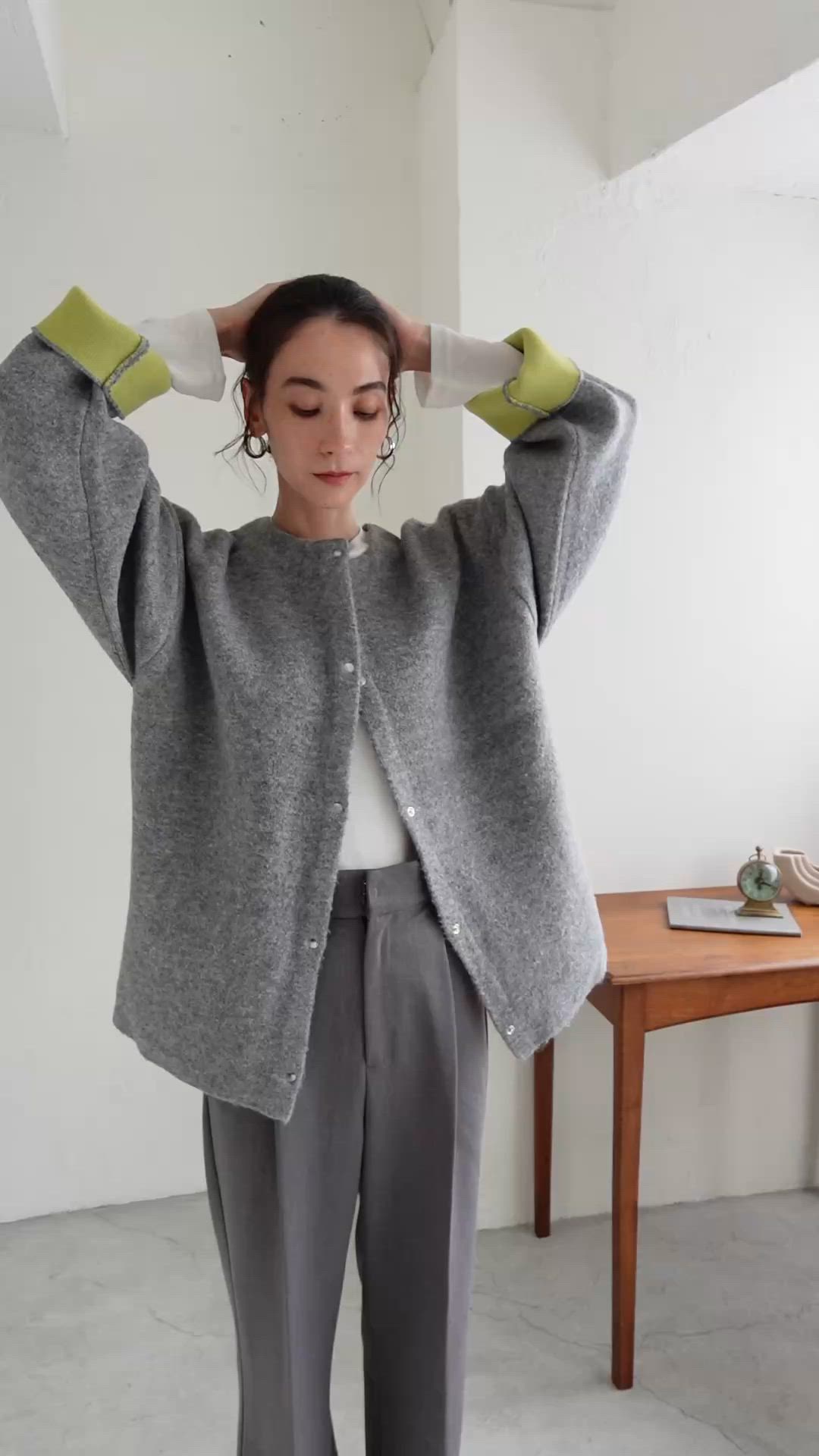 ノーカラー 配色 ニットコート（カーディガン/ボレロ）｜ANGIE