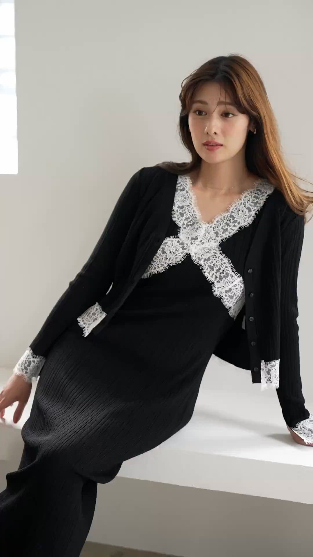 Lace-Trimmed Knit Dress Set（ワンピース）｜Her lip to（ハーリップ
