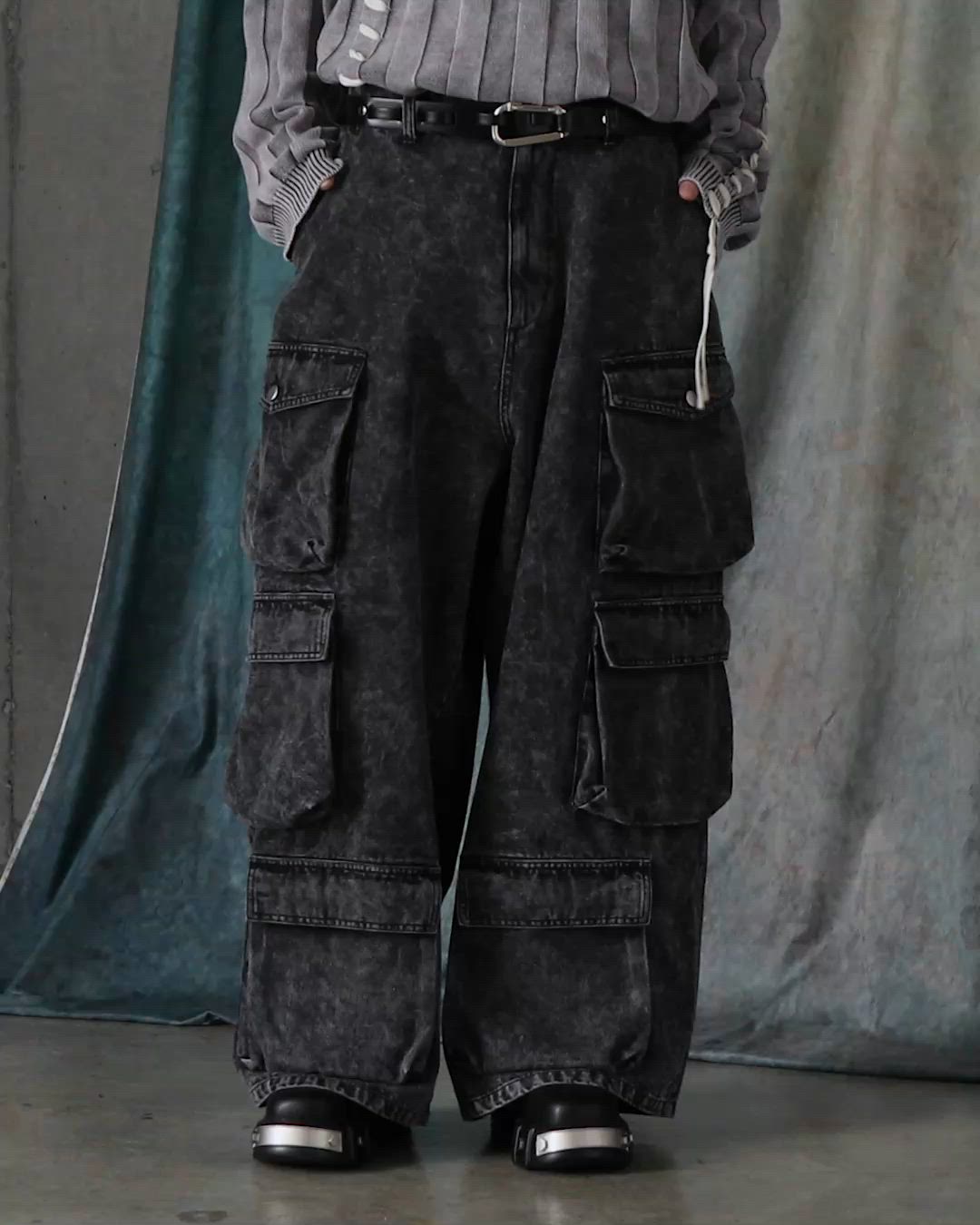SERACE】Super wide vintage denim parachute cargo pants / スーパー
