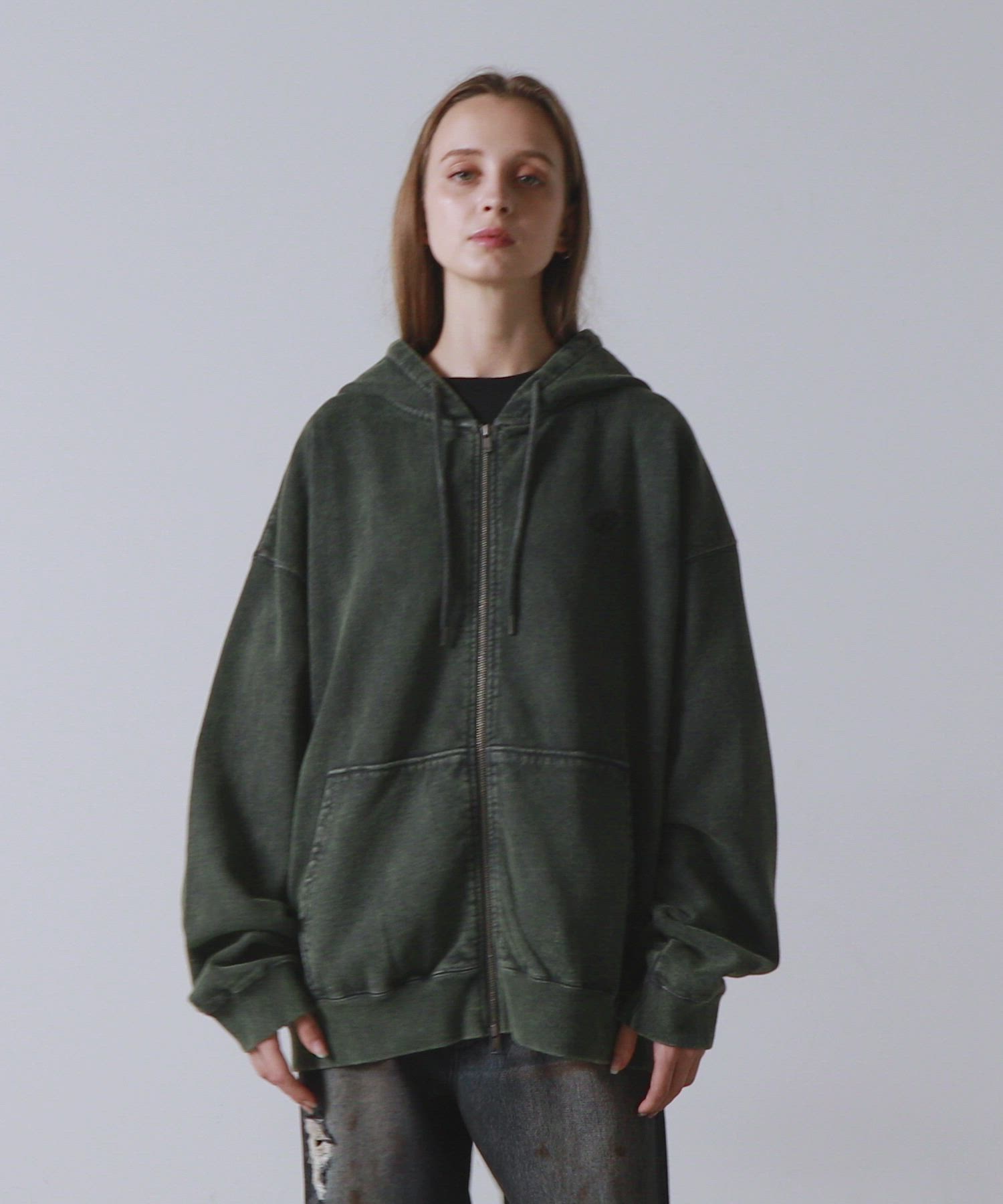 CLEL】Heavy Weight Logo Embroidered Full-Zip Hoodie/ヘビーウェイト