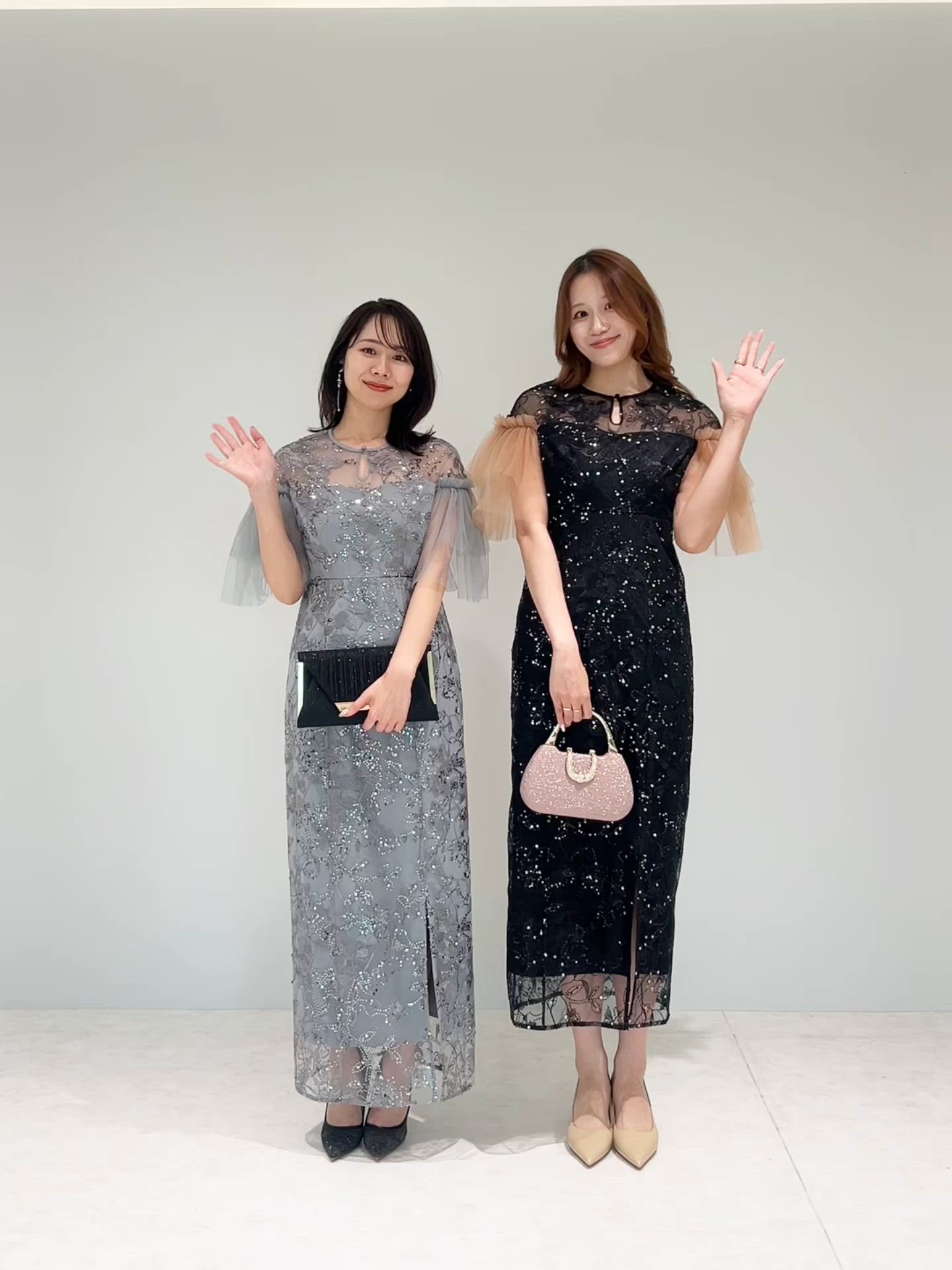 セール】【LEJA】フラワースパンコールチュールスリーブIラインドレス