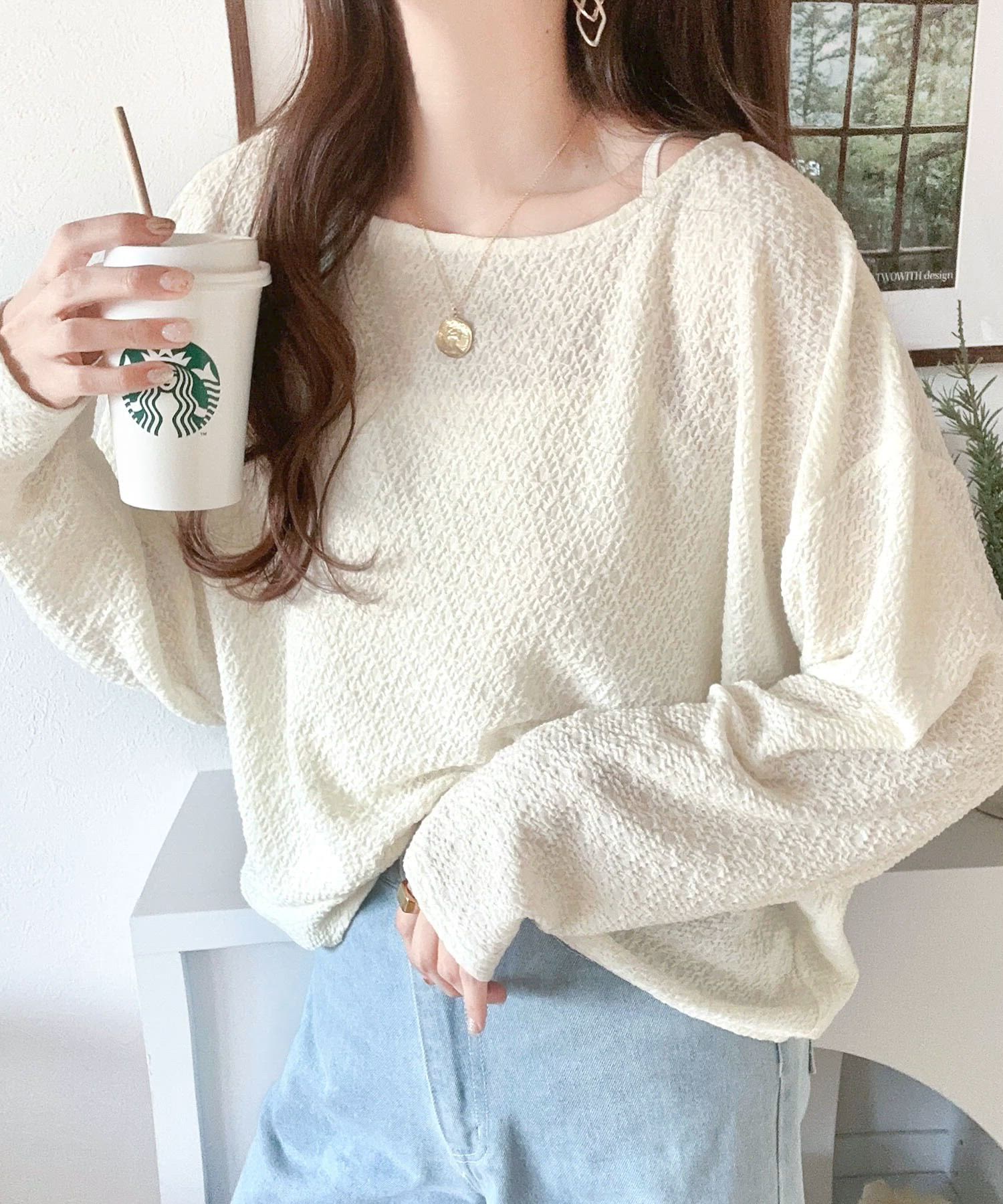 セール】大人の上品シルエット。シャーリング長袖Tシャツ（Tシャツ