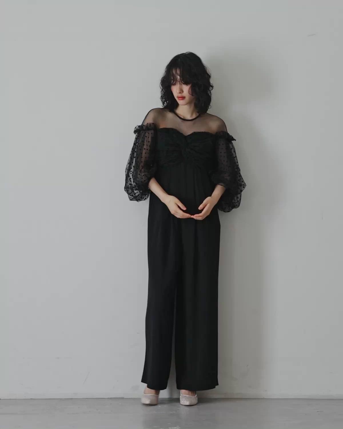 セール】フロッキードットパンツドレス オールインワン パーティー