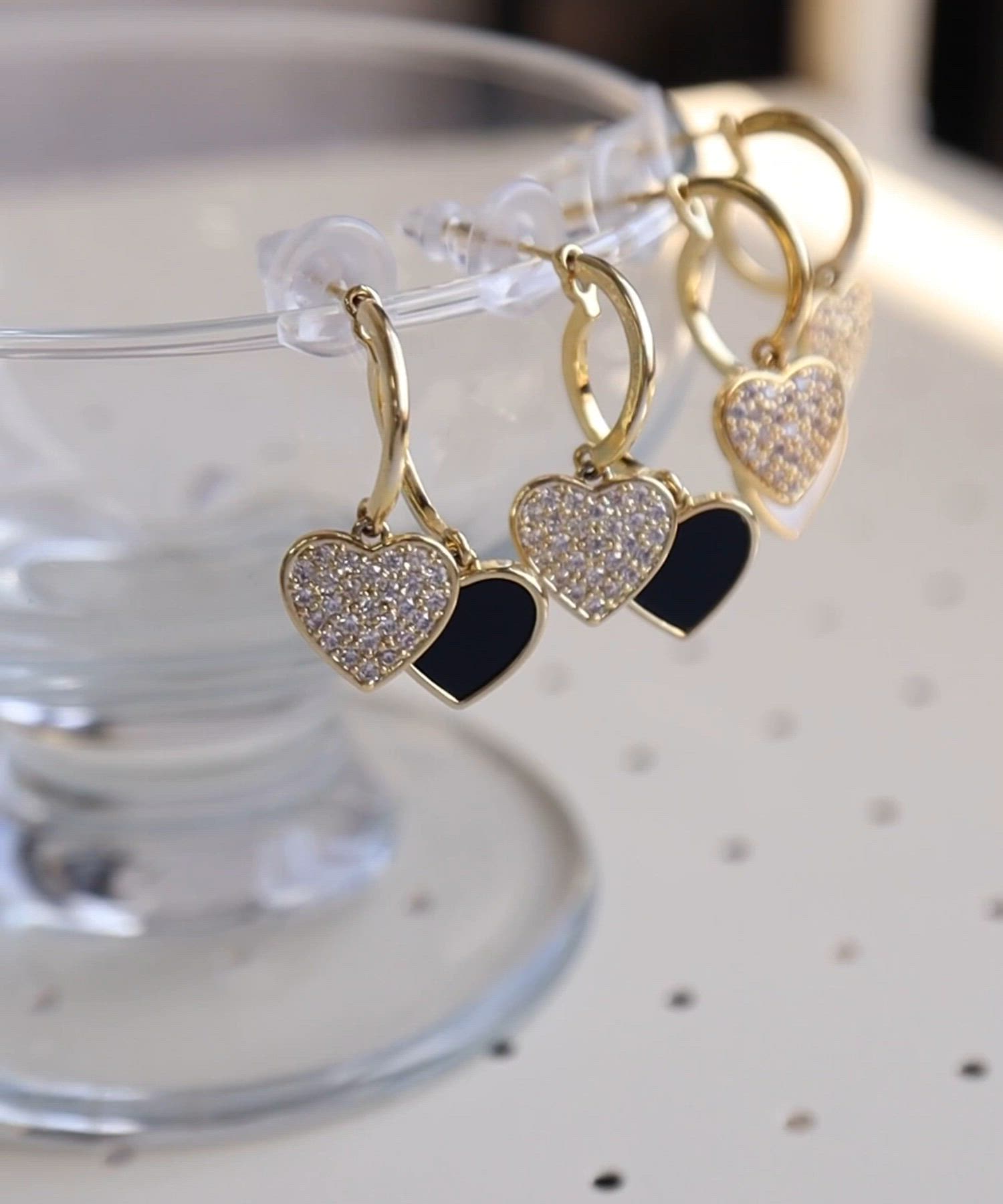 セール】blackdia ocean ダブルハート パヴェ ピアス 金属アレルギー