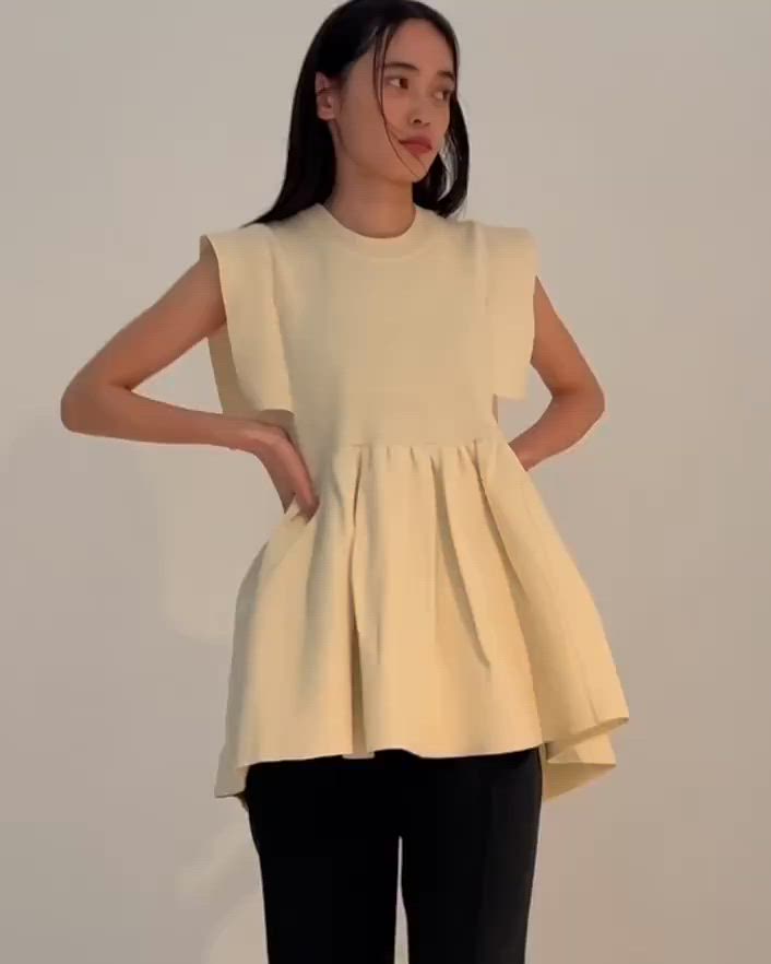 CLANE/クラネ】SQUARE SELEEVE GATHER KNIT TOPS/スクエアスリーブ