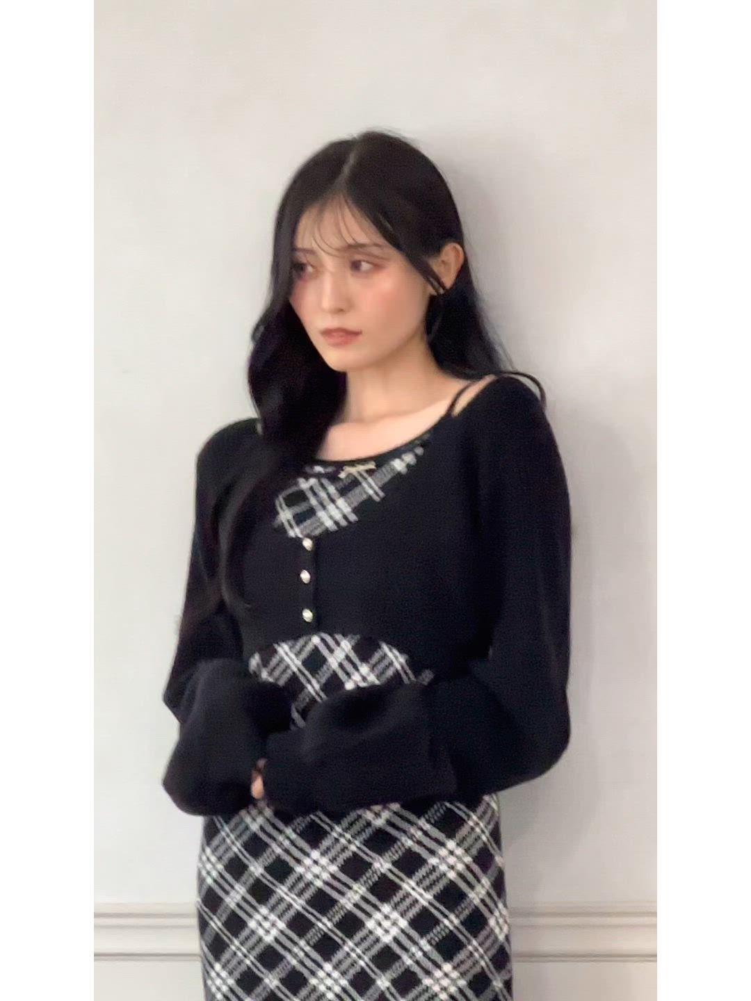 3点セット】レイヤードチェックニットミニワンピース（ワンピース