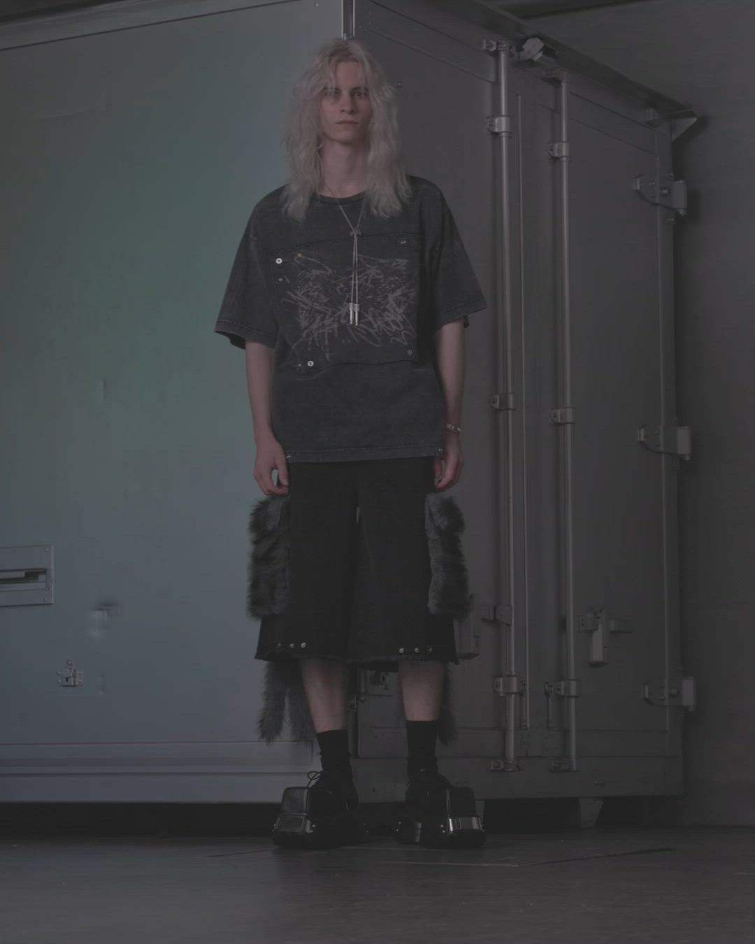 GRANCY】FurPocket Design Half Denim Cargo Pants / ファーポケット