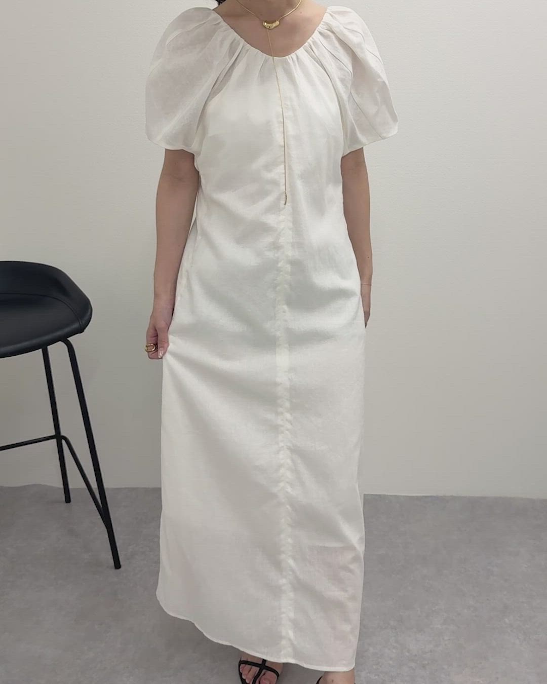 cotton linen back open long dress /コットンリネンバックオープン