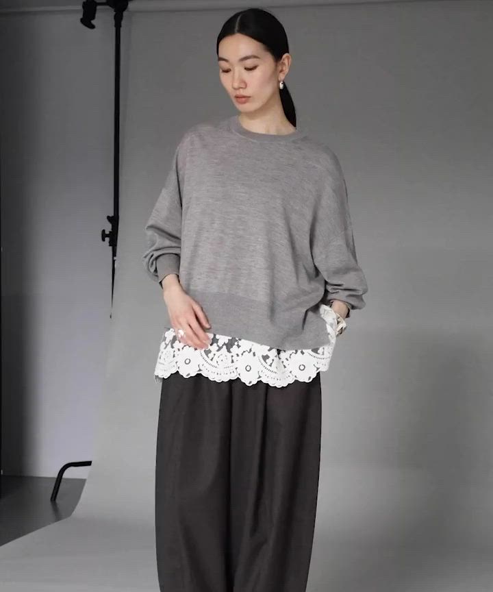 Curensology/ハイゲージレースニットプルオーバー　グレー Curensology(カレンソロジー)/ハイゲージレースニットプルオーバー