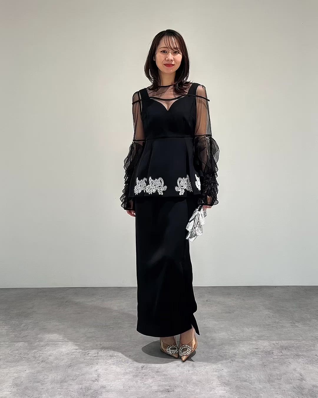 セール】【LEJA】シアースリーブフリルペプラムタイトスカート