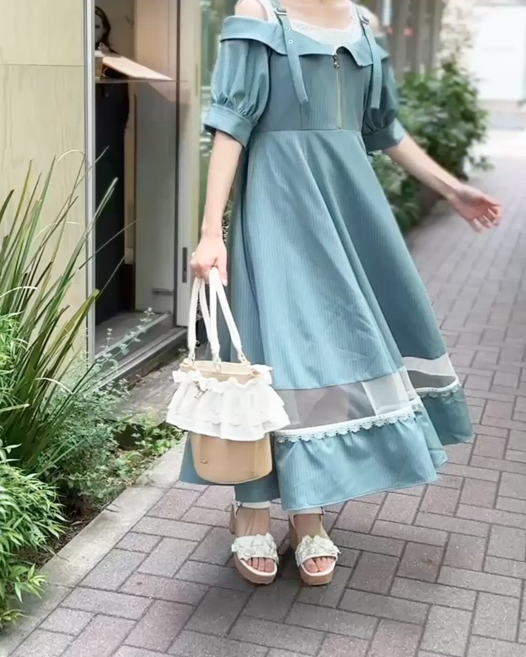 オフショル風ストライプワンピース（ワンピース）｜axes femme