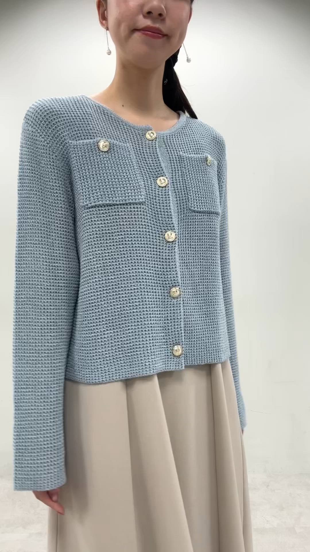 セール】【WEB限定】ポケ付き金釦ワッフル編みカーディガン