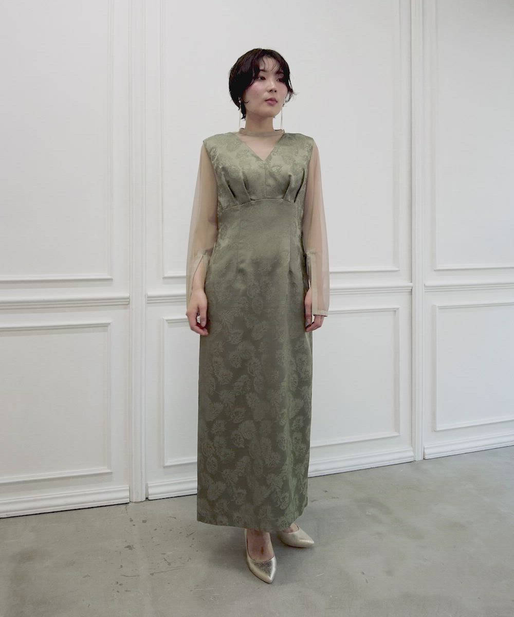 チュールブラウス付きジャカードIラインパーティードレス 20代 30代 40