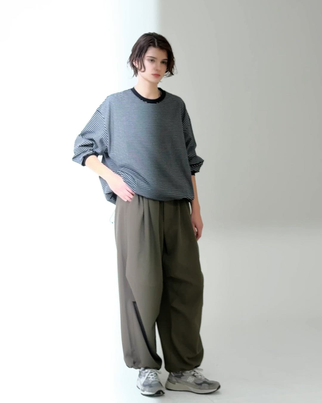 SLICK/スリック】30/2 Micro Border LS Drawstring T-Shirt/マイクロ