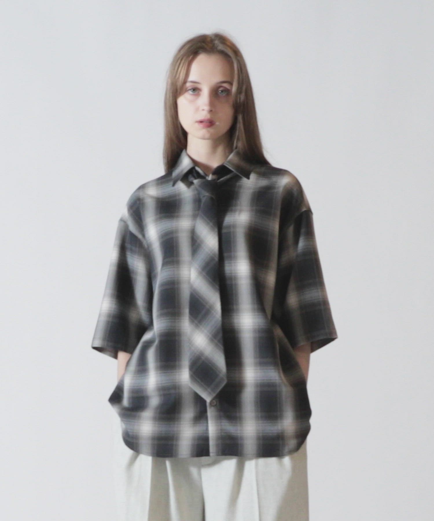 CLEL】Loose Herringbone Check Shirt & Tie/ルーズ ヘリンボーン