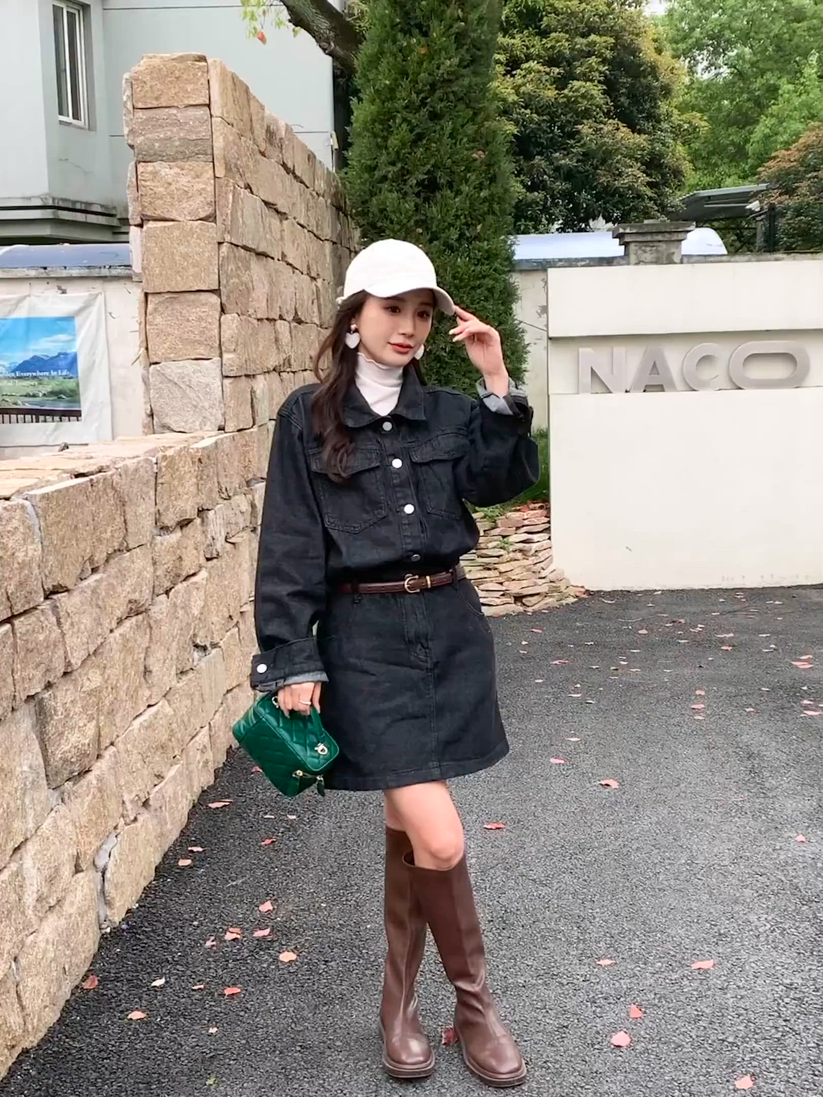 セール】長袖セパレート風ショート丈デニムワンピース レディース