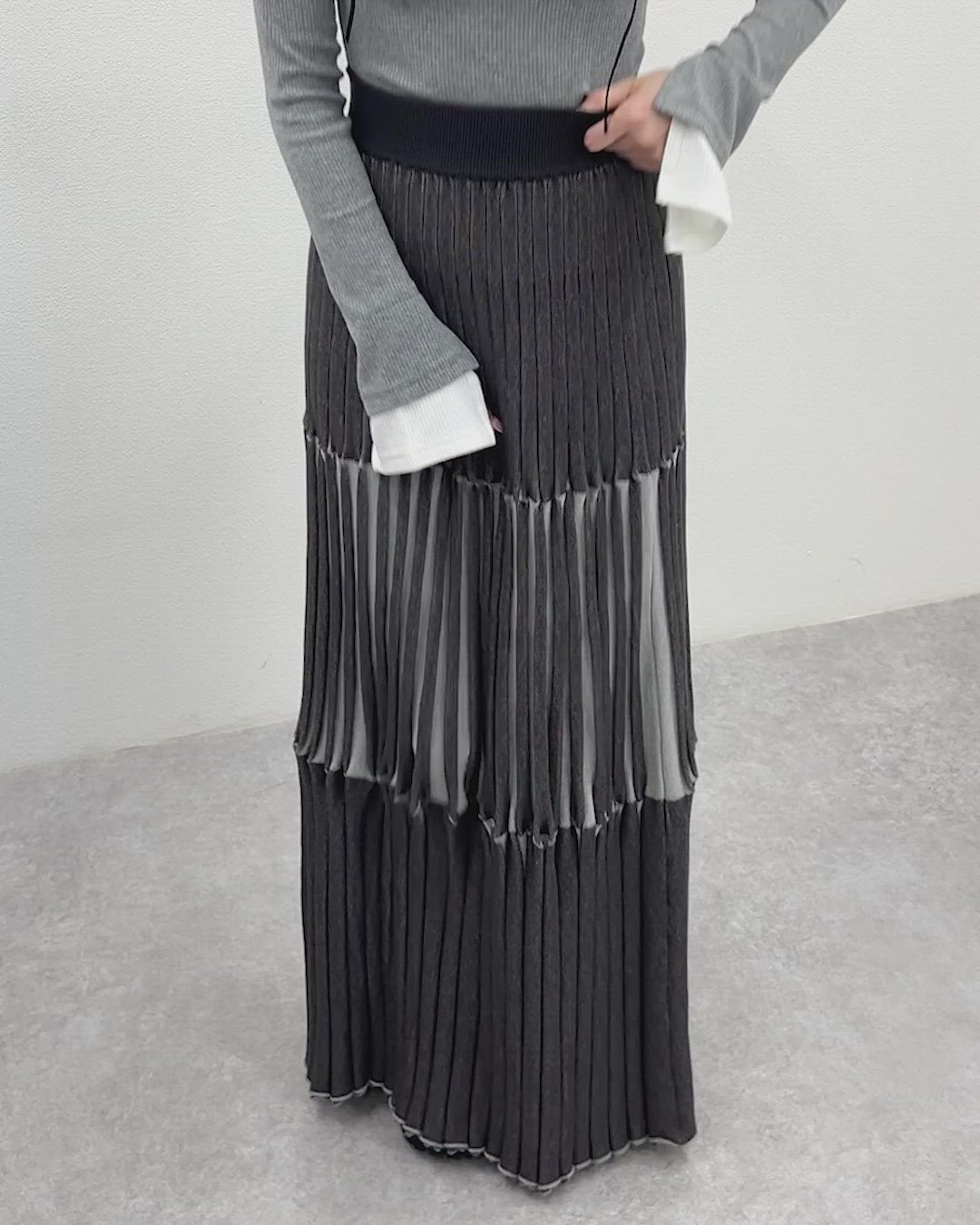 セール】bicolor pleats knit skirt /ティアードバイカラープリーツ