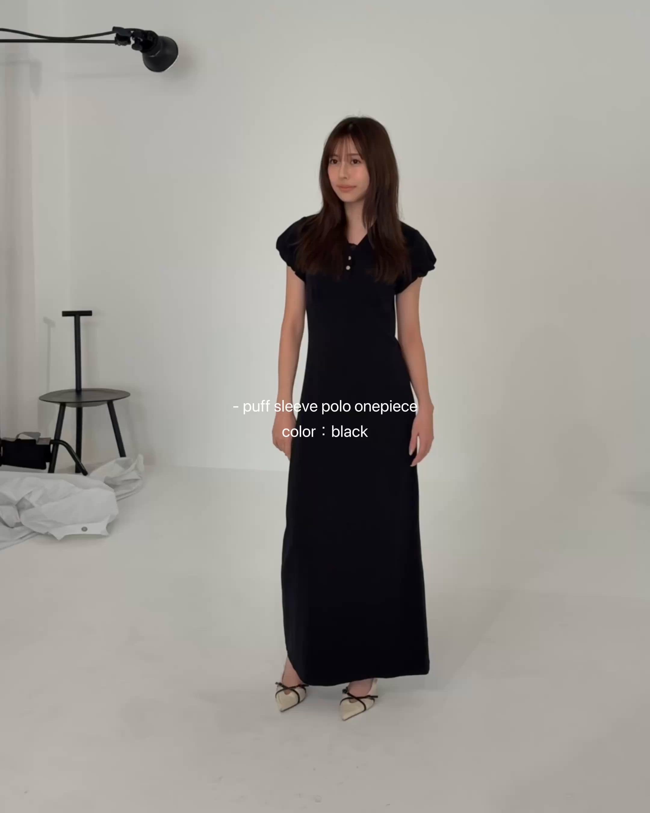 puff sleeve polo onepiece（パフスリーブポロワンピース