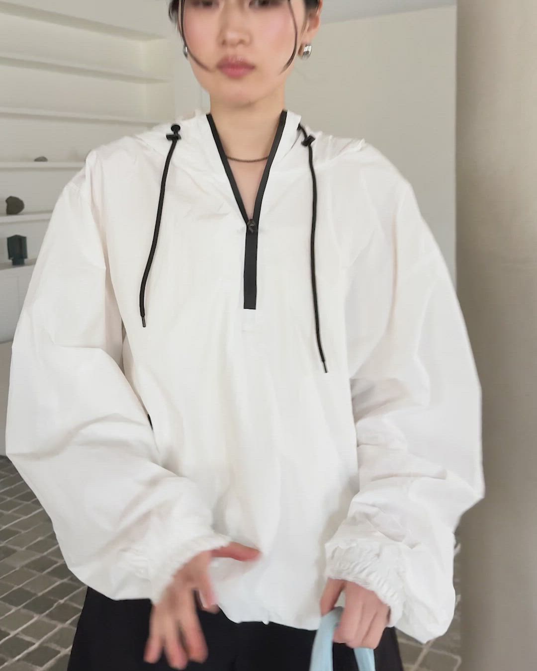 bicolor half zip hooded blouson /バイカラーハーフジップフード付き